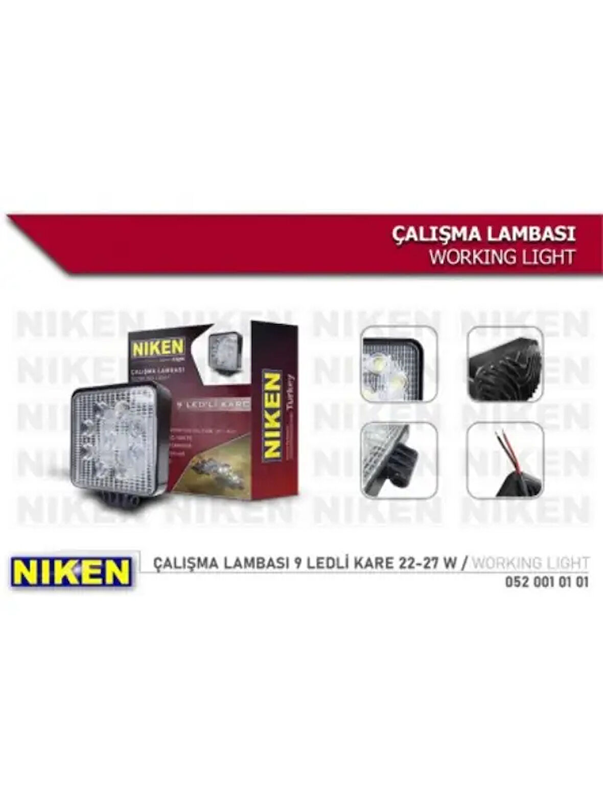 CALISMA LAMBASI 9 LEDLI KARE 27-22W 12V 24V
