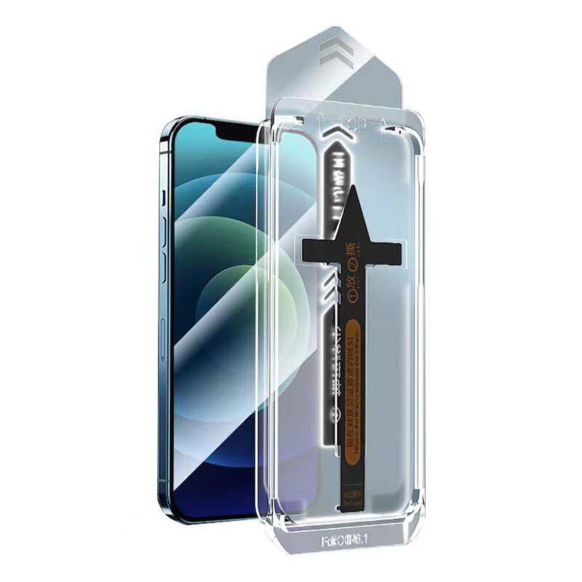 Apple iPhone 12 Uyumlu Anti Dust Toz Önleyici Uygulama Aparatlı Temperli Cam Ekran Koruyucu