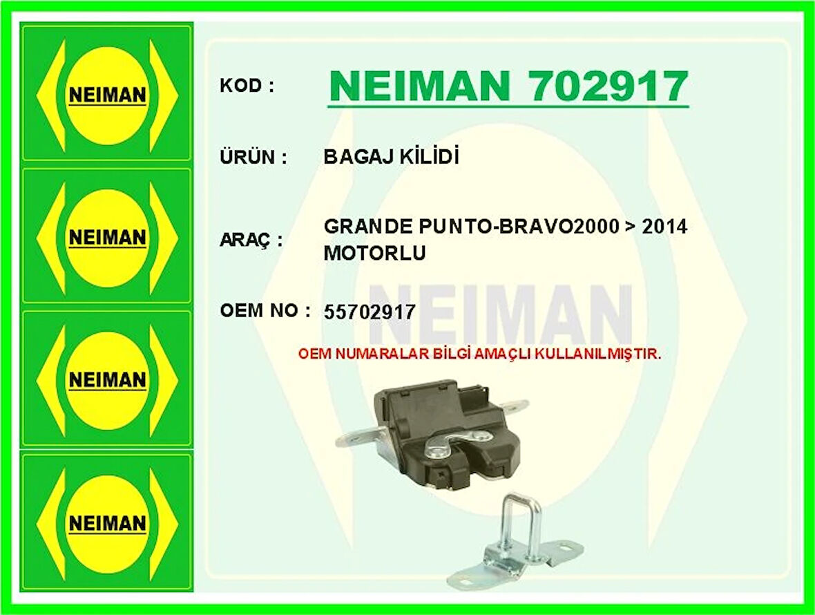 BAGAJ KİLİDİ GRANDE PUNTO-BRAVO2000  2014 MOTORLU 55702917