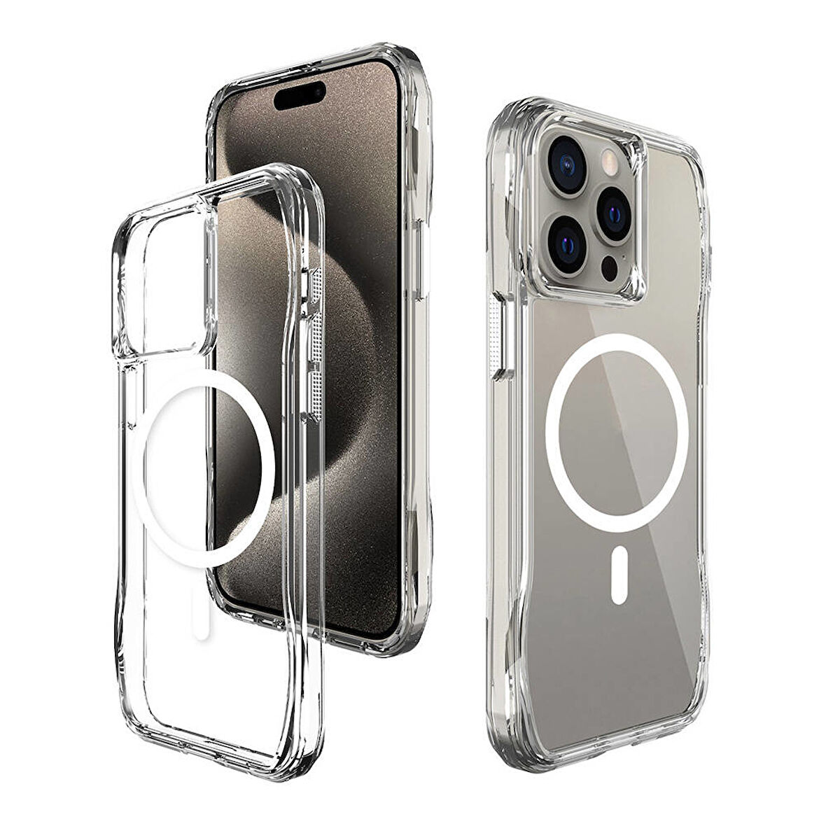 Apple iPhone 15 Pro Uyumlu Kılıf Magsafe ve Airbag Özellikli Şeffaf Telefon Kılıfı Kapak