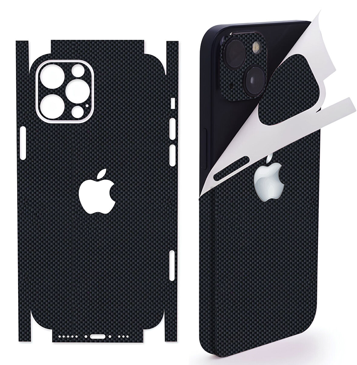 İphone 16 Plus için 360 full arka kaplama koruma sticker - 14 FARKLI RENK KARBON SİYAH