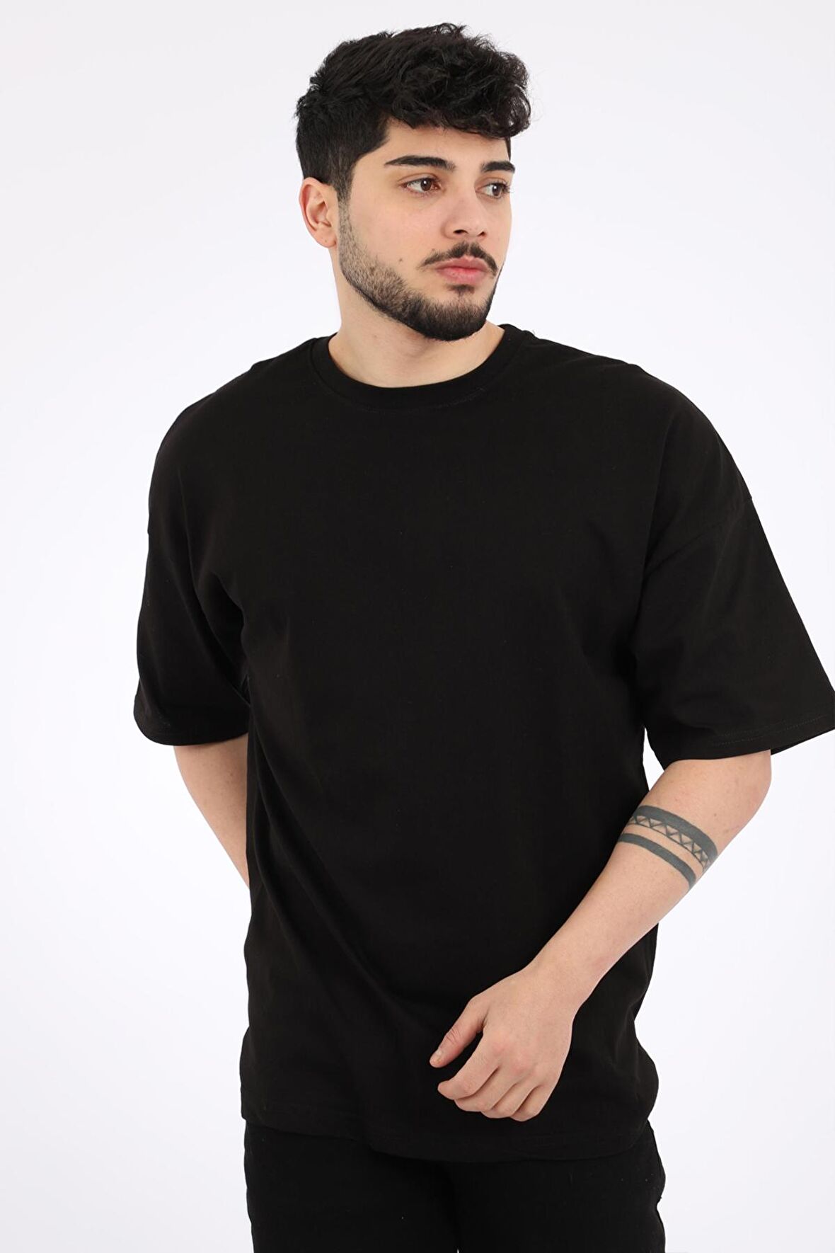 Stil Kombin Düz Basic Oversize Tişört BLD