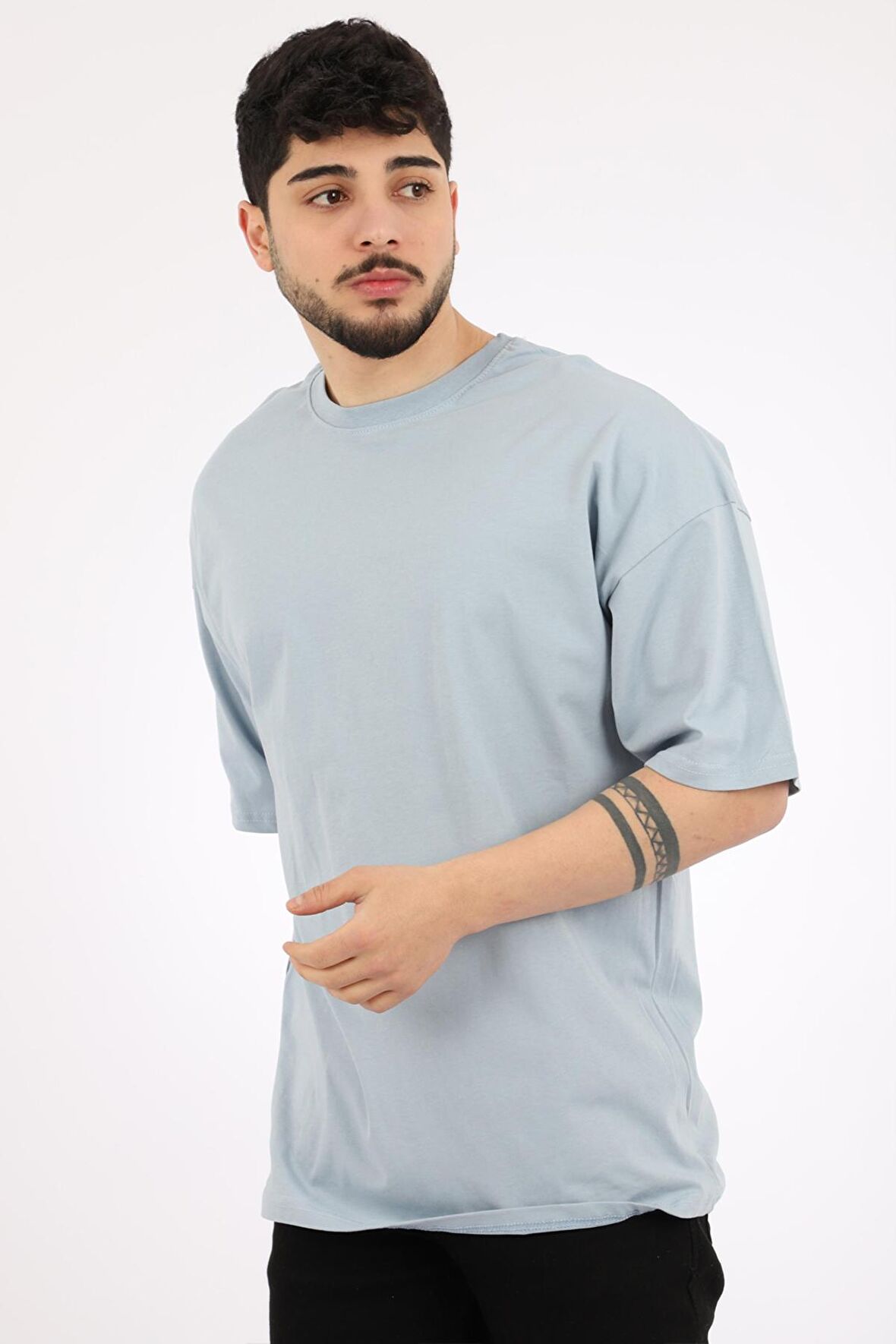 Stil Kombin Düz Basic Oversize Tişört BLD