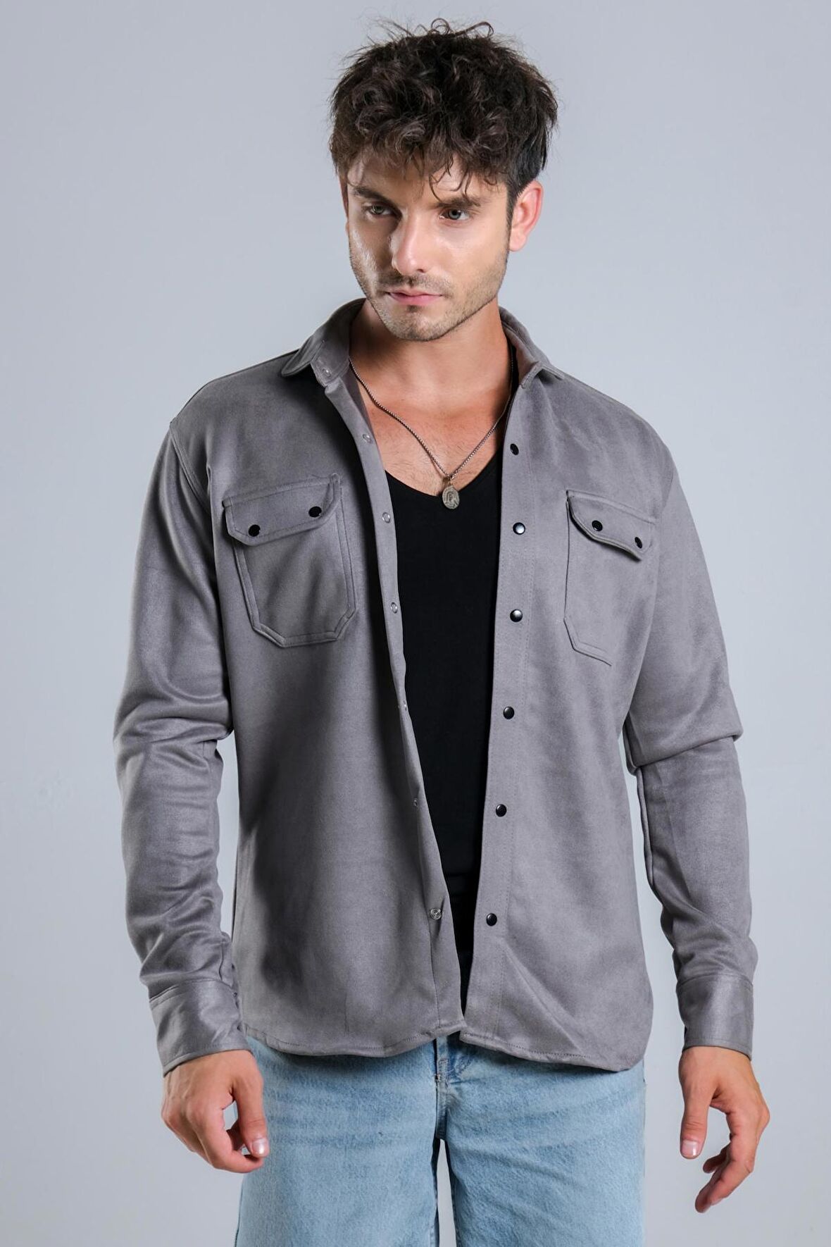 Çift Cep Kapaklı Mevsimlik Süet Gömlek XC U16463