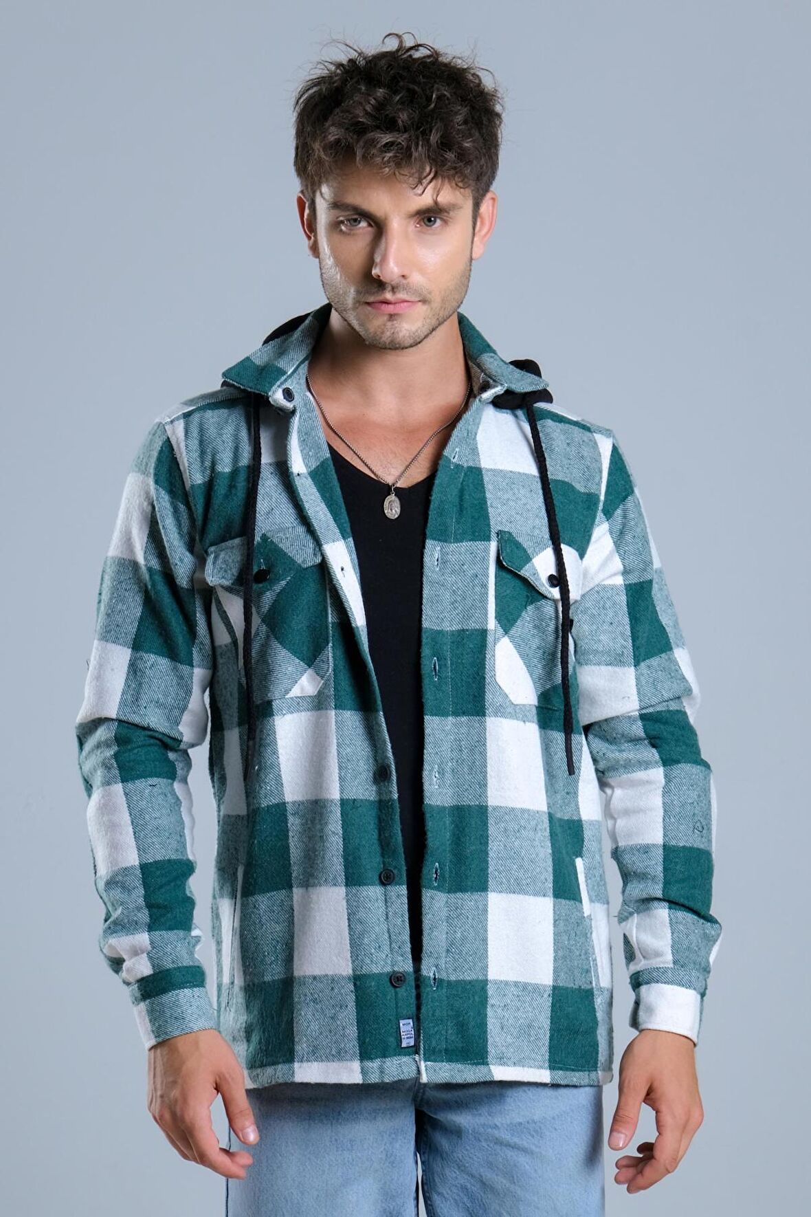 Çıkarılabilir Kapüşonlu Cepli Kışlık Oduncu Gömlek MAR4170