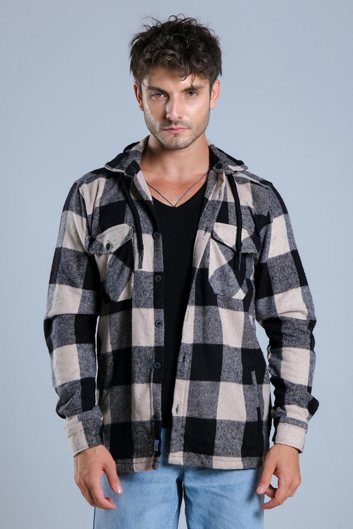 Çıkarılabilir Kapüşonlu Cepli Kışlık Oduncu Gömlek MAR4170