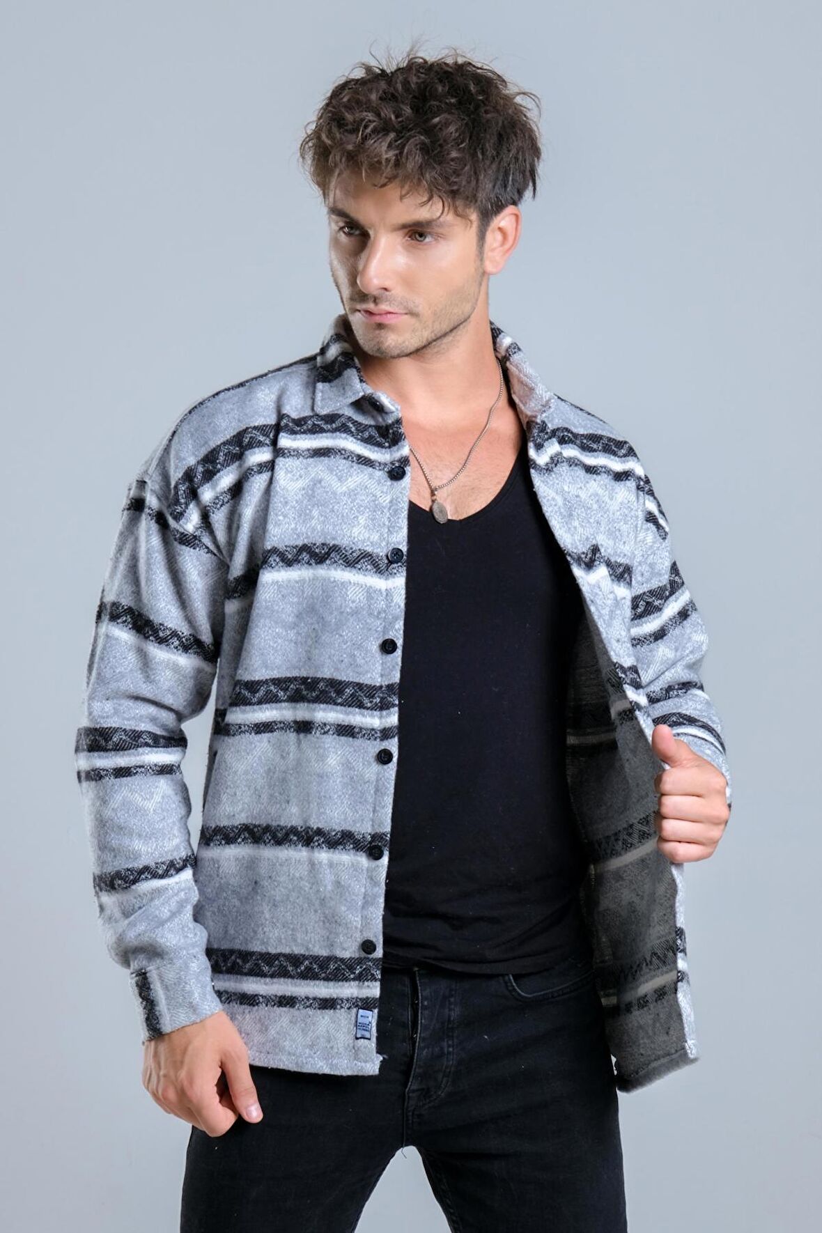 Oversize Desenli Kışlık Gömlek MAR Over20