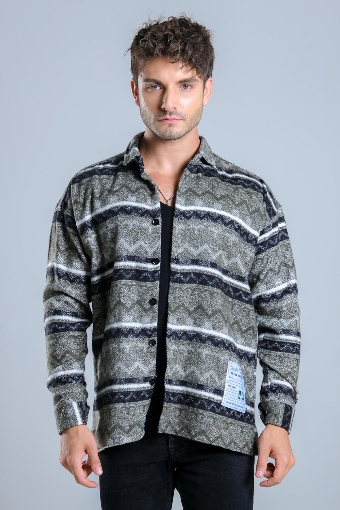 Oversize Desenli Kışlık Gömlek MAR Over20