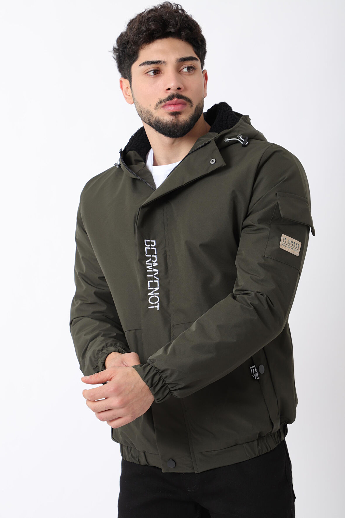 İçi Kürklü Baskılı Spor Likra Kumaş Mont PLDP2968-1_50411