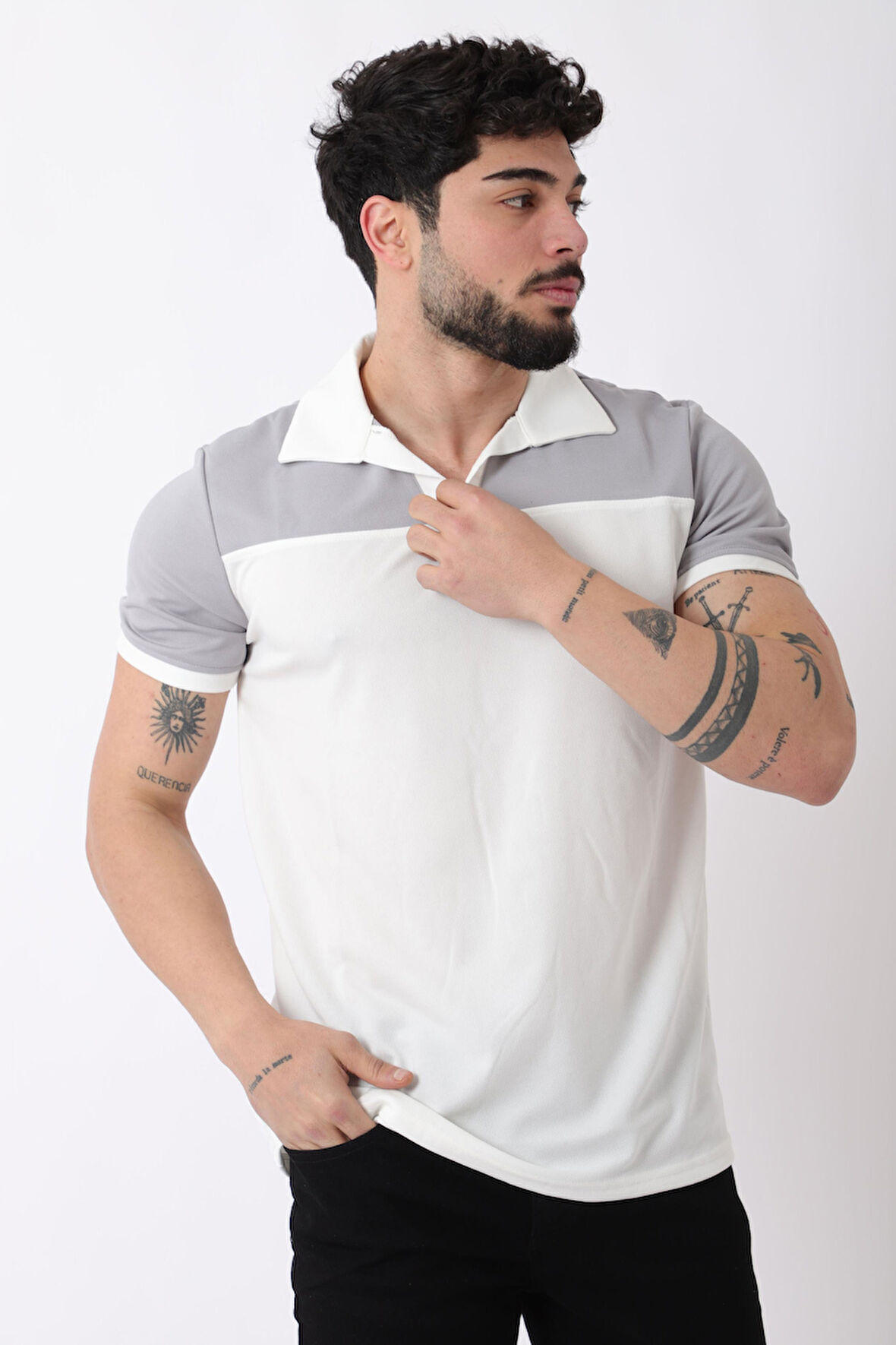 Parçalı Apaç Yaka Tişört JS C-007_30415