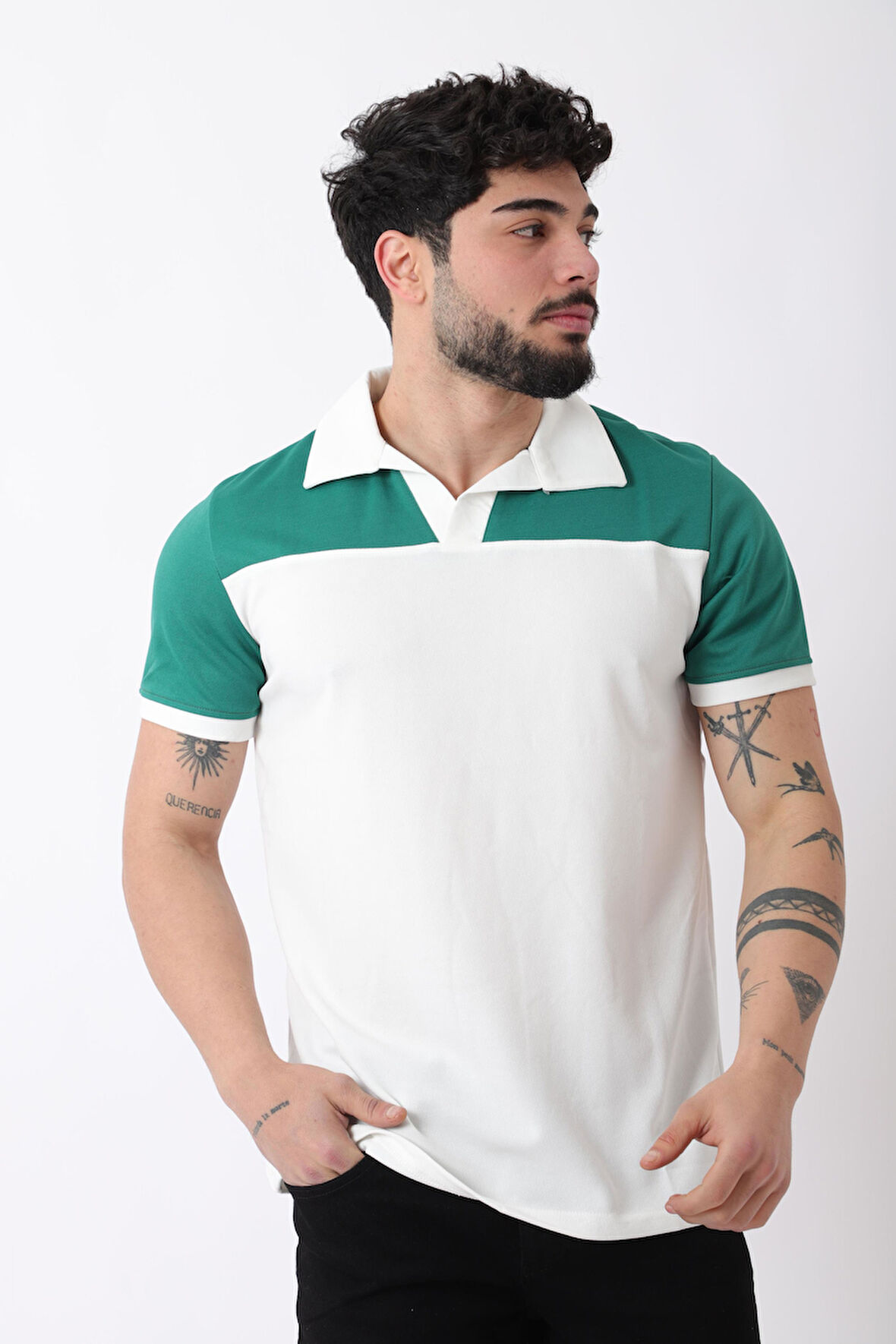 Parçalı Apaç Yaka Tişört JS C-007_30415