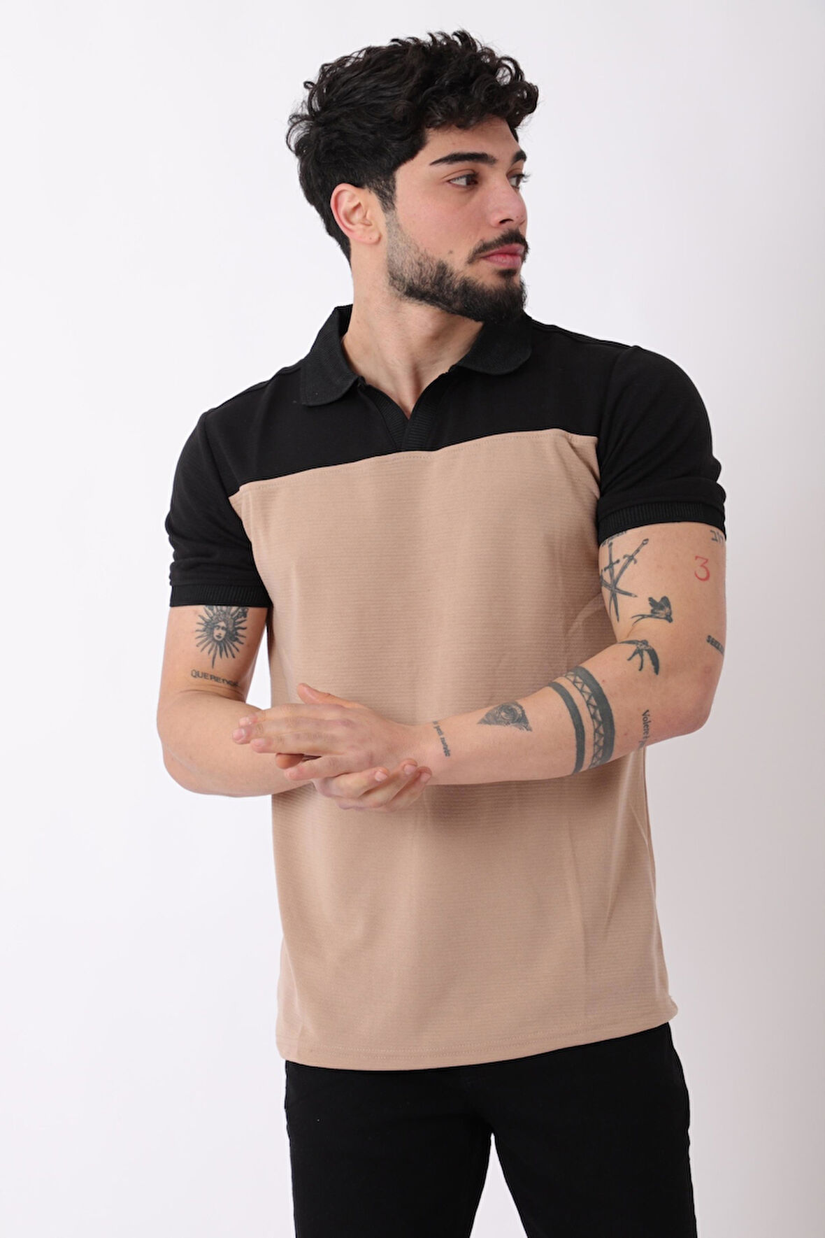 Parçalı Apaç Yaka Penye Tişört JS C-006_30426