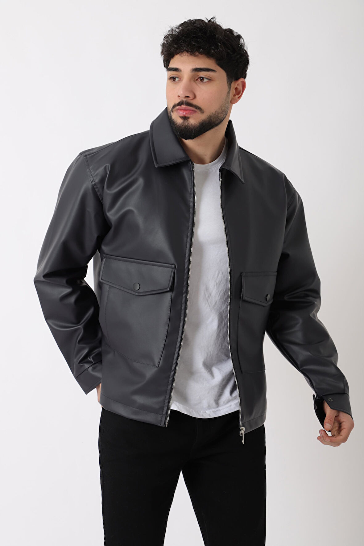 Torba Cepli Yakalı Suni Deri Mont PLDP 2997_50444