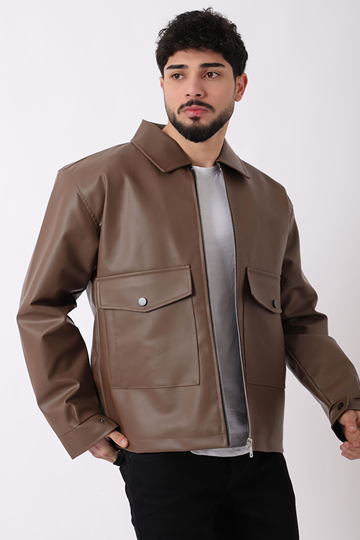 Torba Cepli Yakalı Suni Deri Mont PLDP 2997_50444