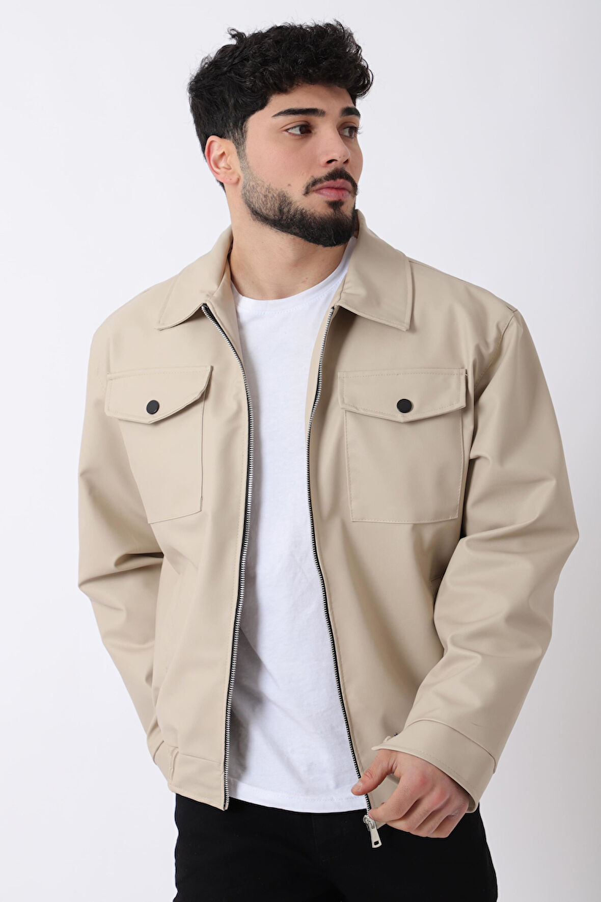 Bel Lastikli Kapaklı Oversize Suni Deri Mont PLDP 2998_50447