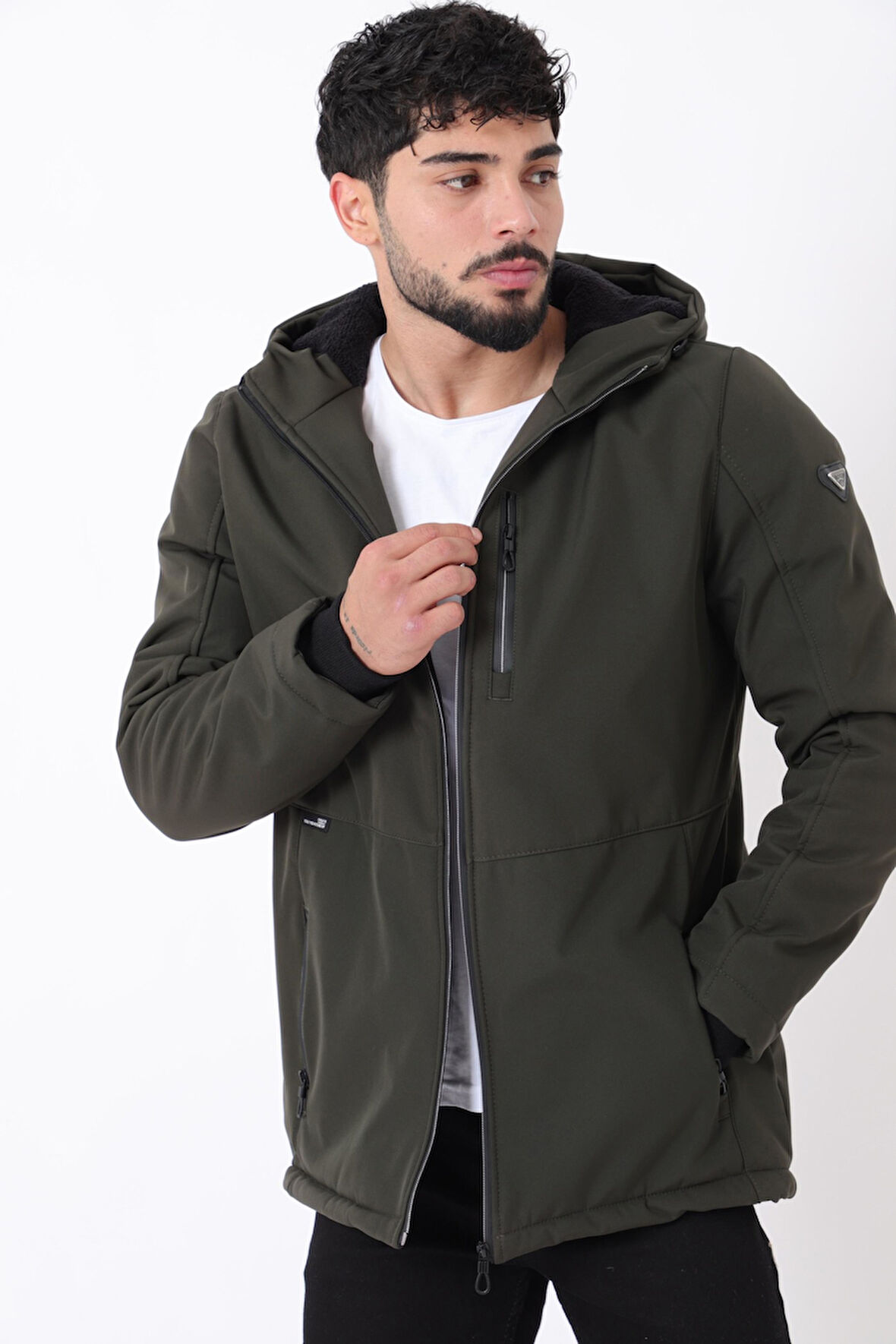 Uzay Kapüşonlu İçi Kürklü Softshell Kışlık Mont PLDP 3010_50454
