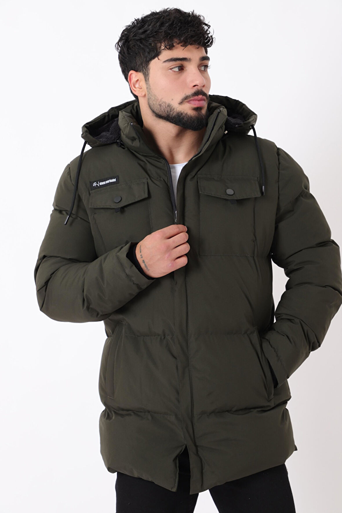 Göğüs Cepli İçi Kürklü Uzun Şişme Mont PLDP 2957_50456