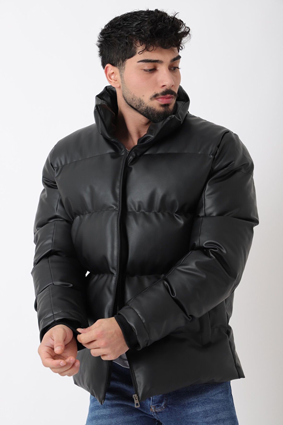 Stil Kombin Geniş Dikişli Suni Deri Şişme Mont PLDP 3020_50482