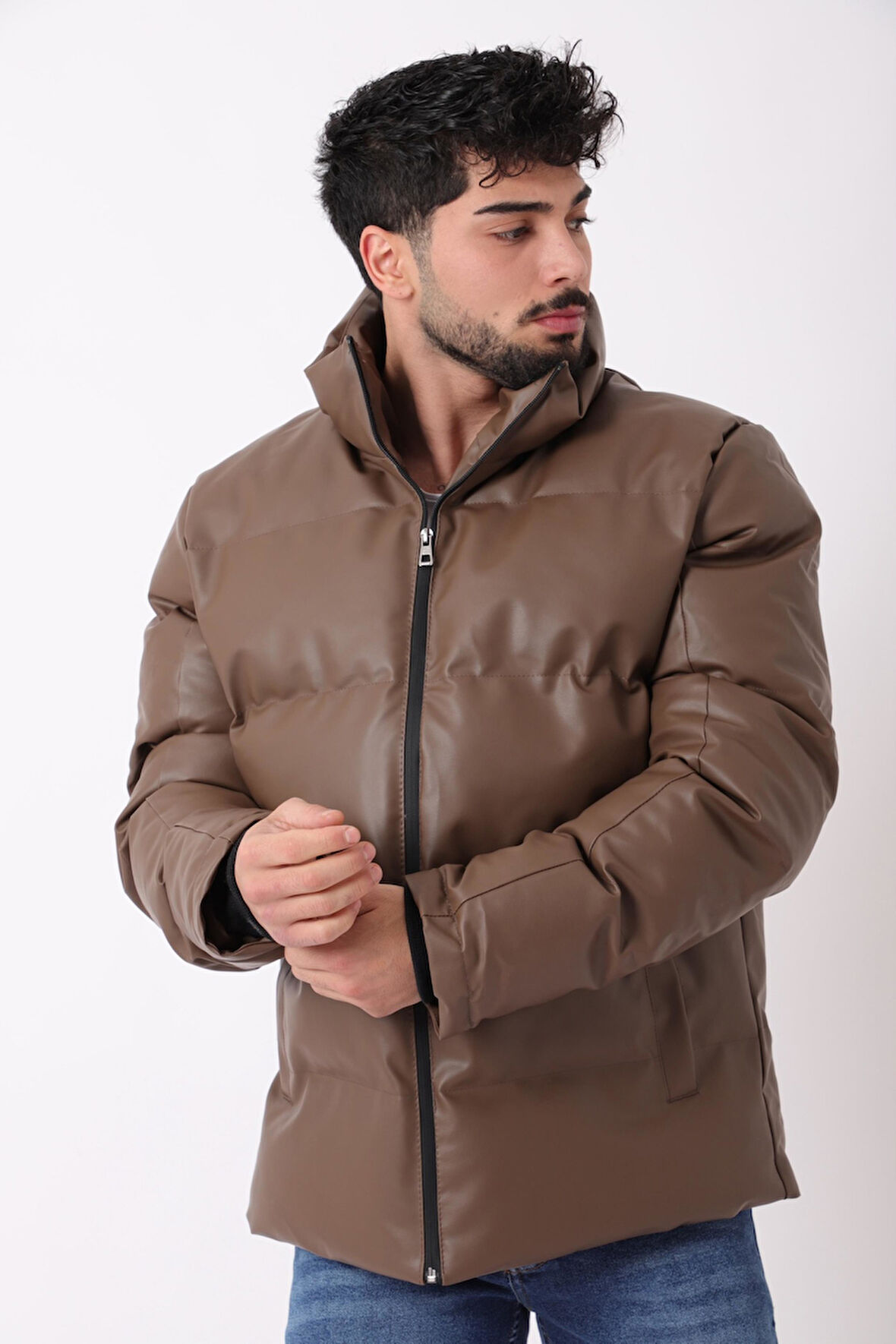 Stil Kombin Geniş Dikişli Suni Deri Şişme Mont PLDP 3020_50482