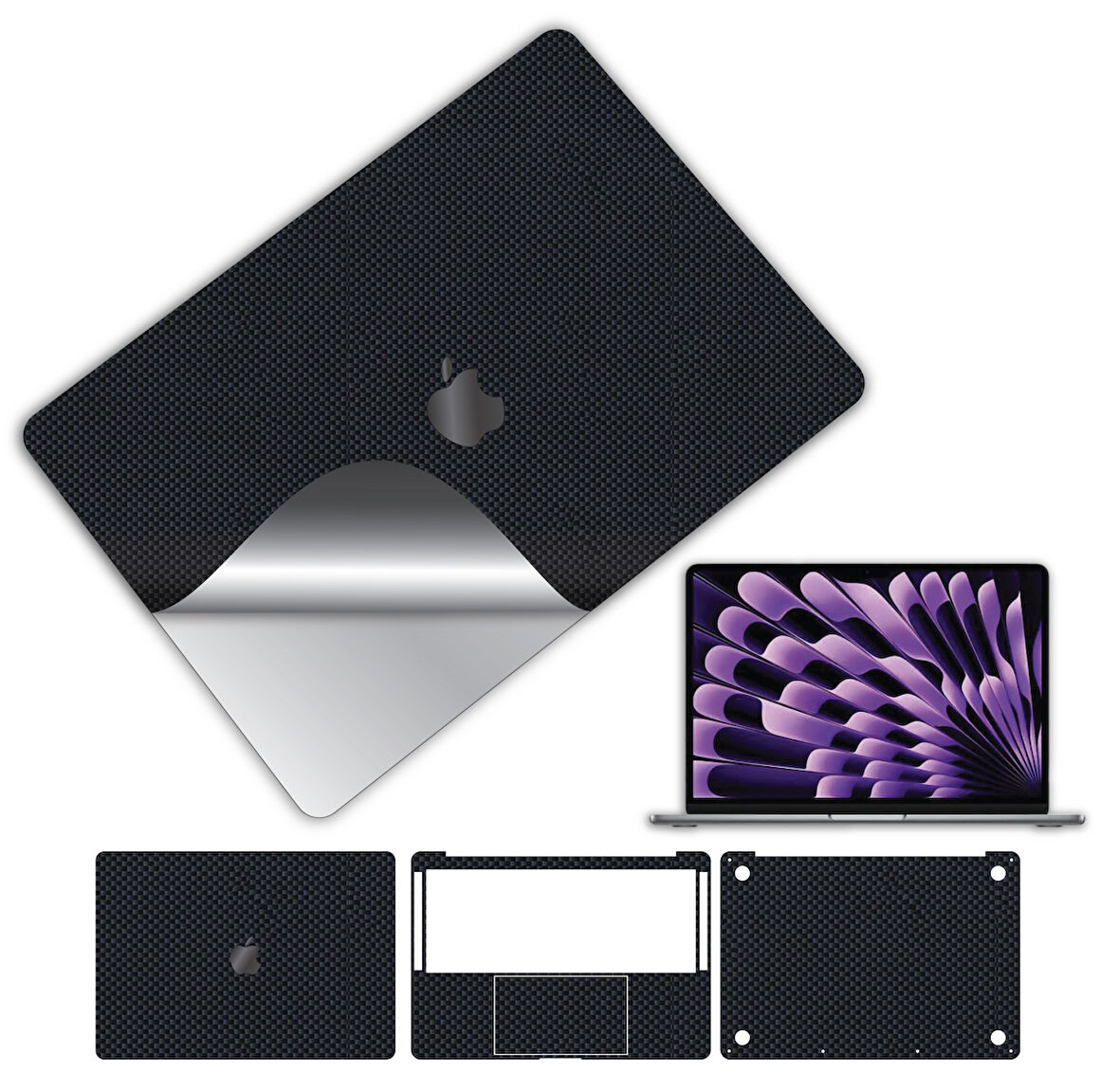 Macbook pro 13 inç 2022 M2 için 360 kaplama koruma sticker çizilmez film kaplama KARBON SİYAH