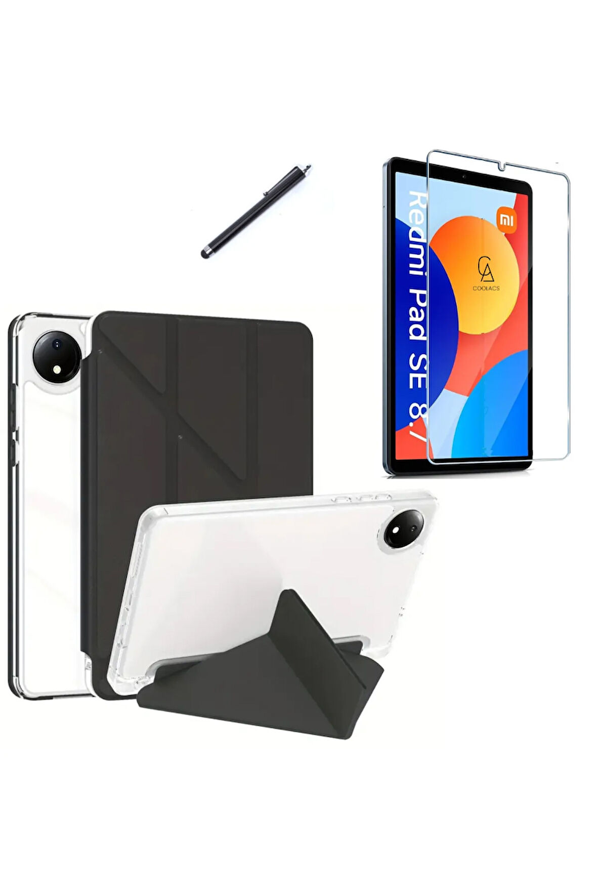 Xiaomi Redmi Pad SE 8.7 inç Uyumlu Tri Fold Kalemlikli Tablet Kılıfı Ekran Koruyucu Kalem Seti