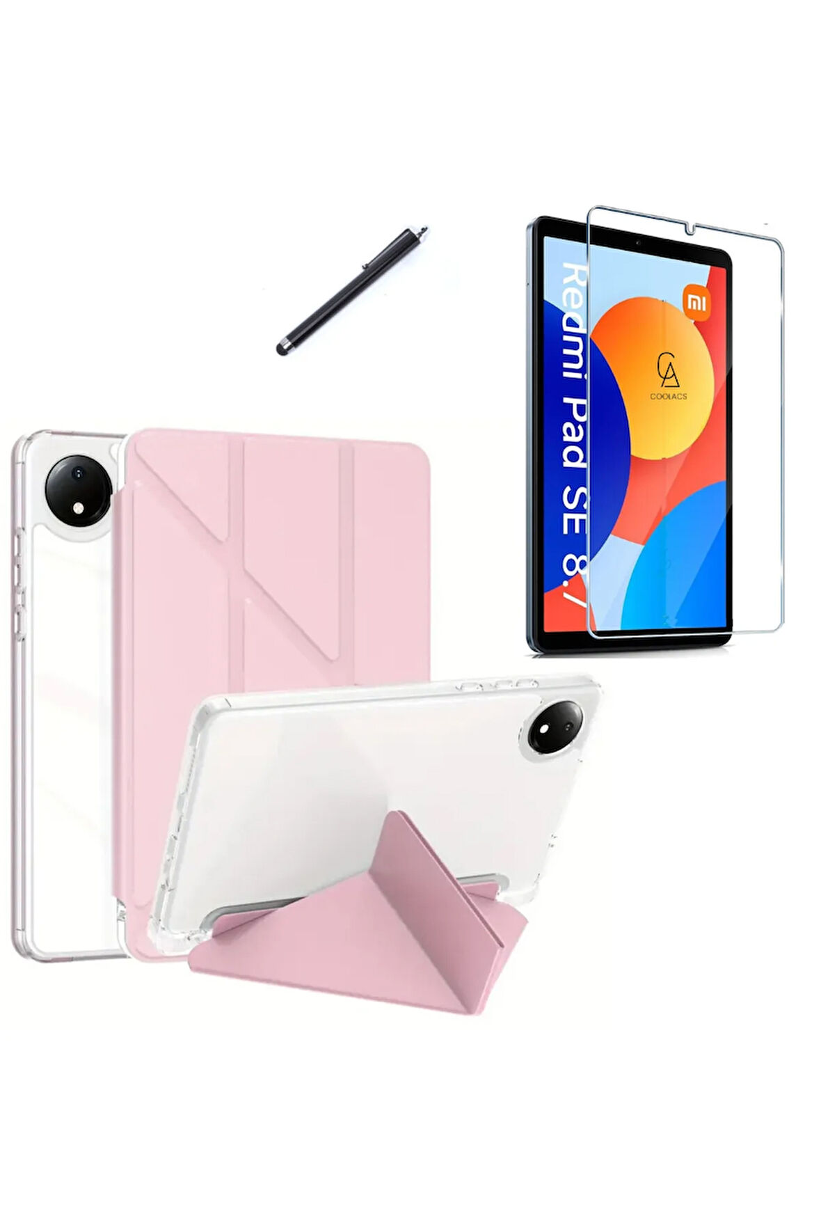 Xiaomi Redmi Pad SE 8.7 inç Uyumlu Tri Fold Kalemlikli Tablet Kılıfı Ekran Koruyucu Kalem Seti