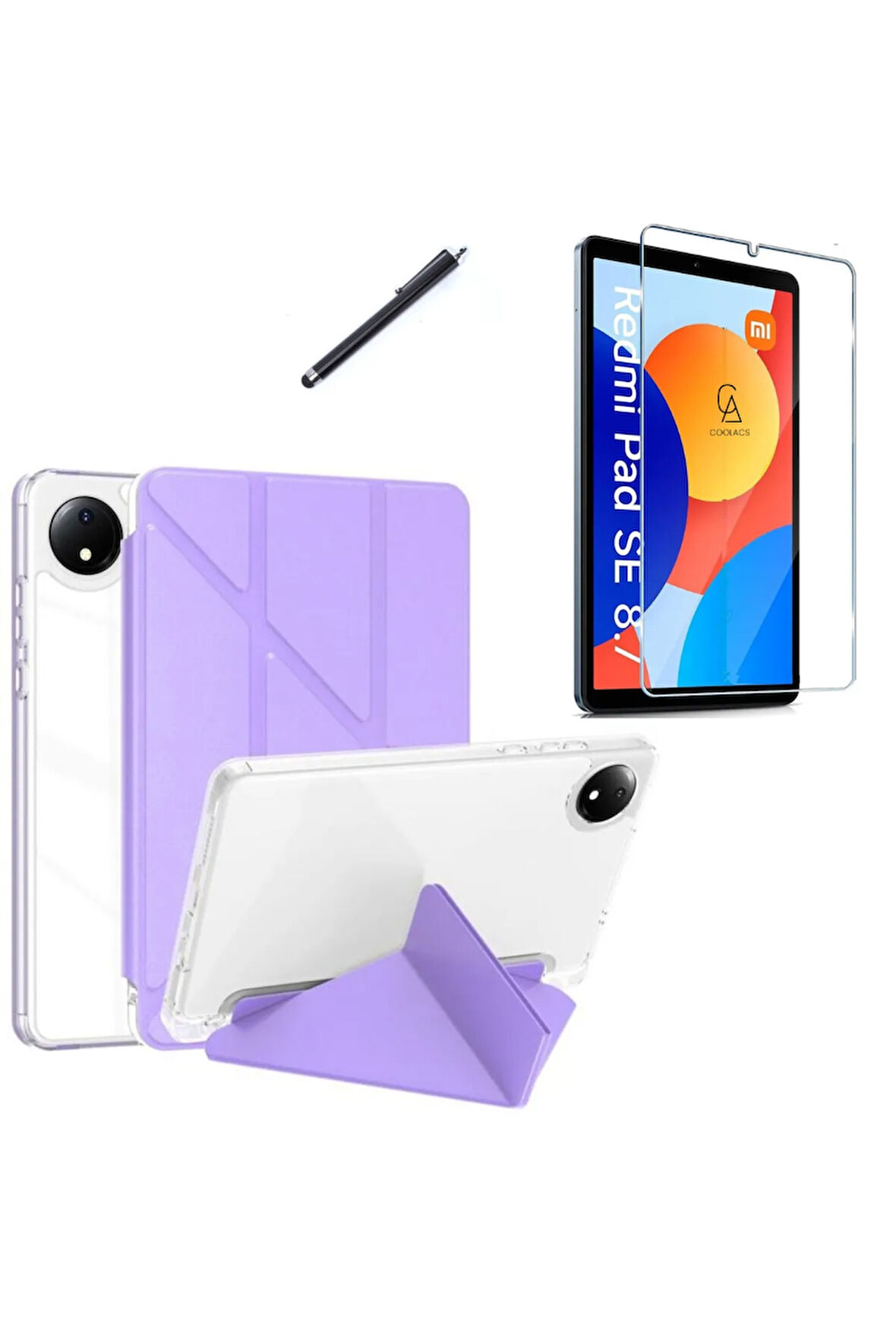 Xiaomi Redmi Pad SE 8.7 inç Uyumlu Tri Fold Kalemlikli Tablet Kılıfı Ekran Koruyucu Kalem Seti
