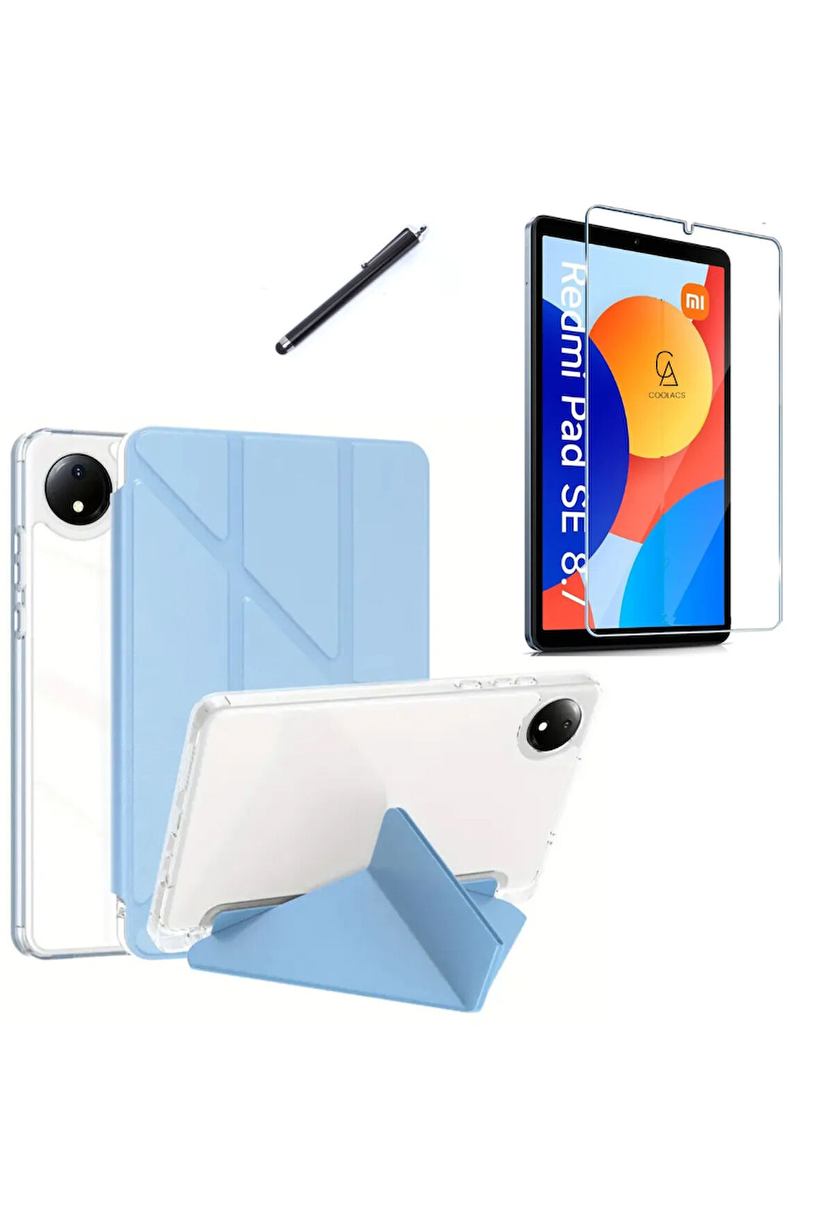 Xiaomi Redmi Pad SE 8.7 inç Uyumlu Tri Fold Kalemlikli Tablet Kılıfı Ekran Koruyucu Kalem Seti