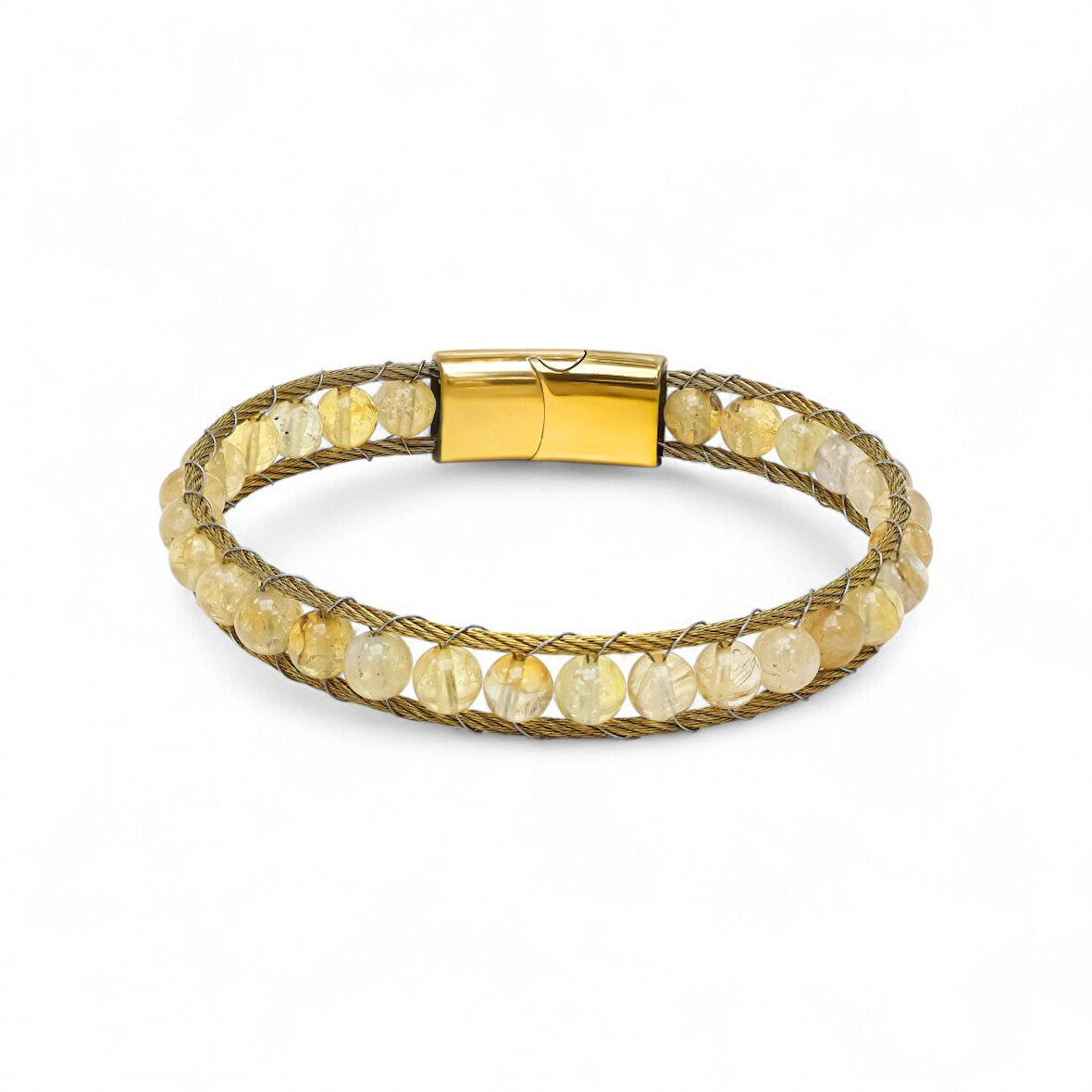  FM Titanyum Kilitli Sitrin Doğaltaş Ve 316L Çelik Halat Örme Erkek Bileklik 31832B2DH8 