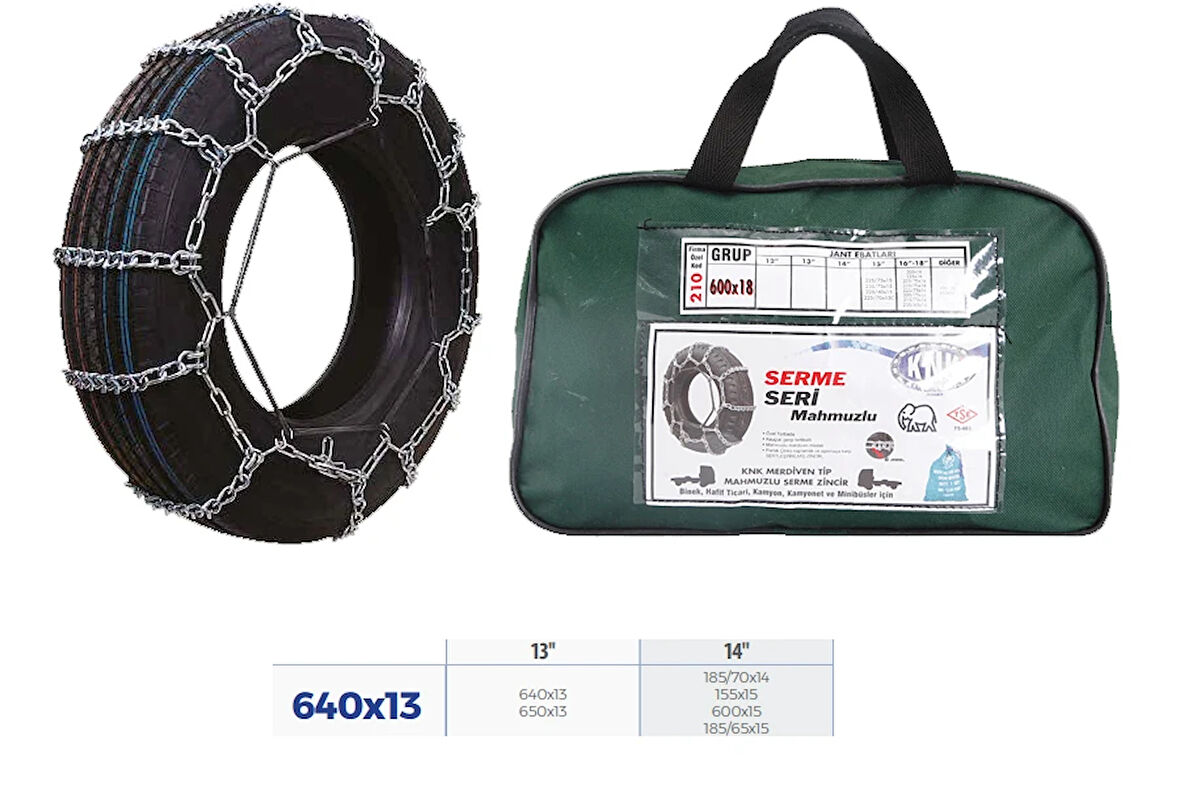 KAR ZİNCİRİ BİNEK VE HAFİF TİC.ARAÇ SERME 13-14 JANT 640X13 ZİNCİR EBATLARI İÇİN RESİME BAKINIZ