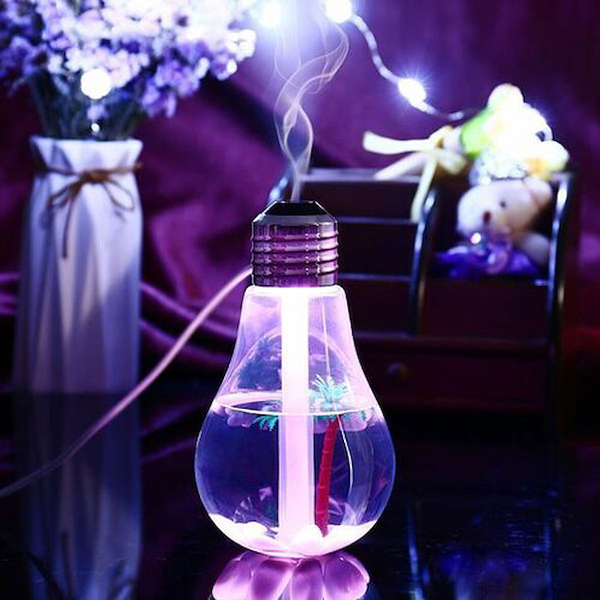 Led Işıklı Ampül Hava Nemlendirici Light Bulb Buhar Makinası Gece Lambası