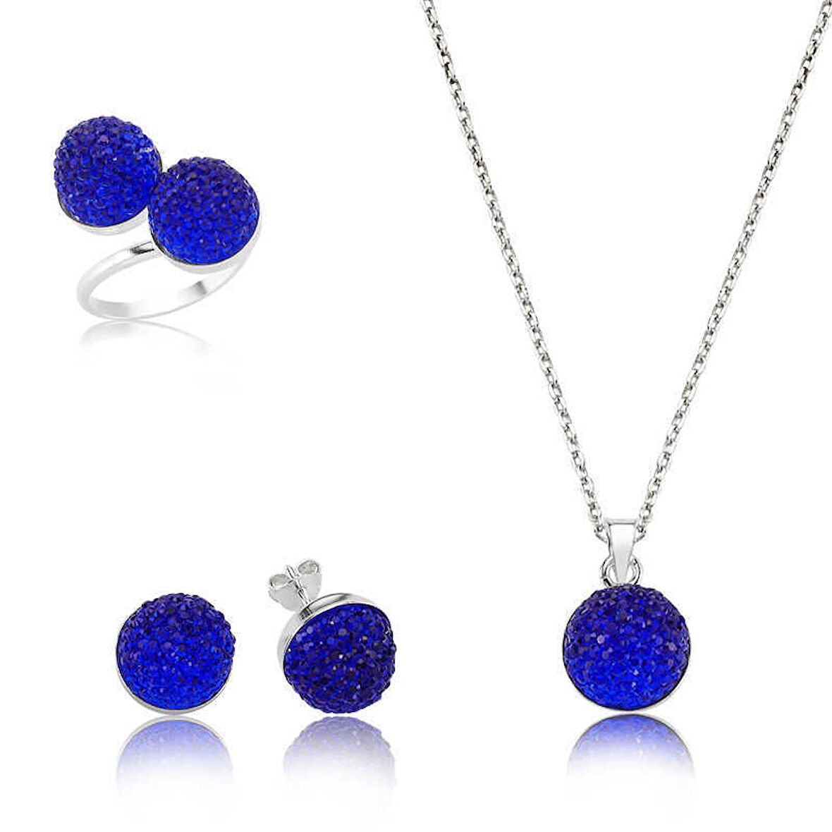 Gümüş Lacivert Kristal Taşlı kadin Set