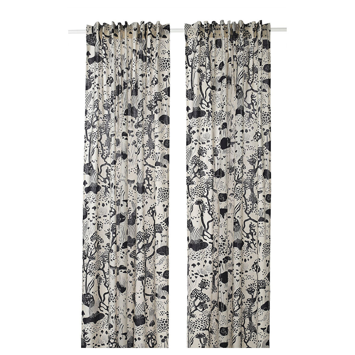 Fon perde/2 kanat, beyaz-siyah, 145x300 cm, ışık filtreleyici, keten-pamuk