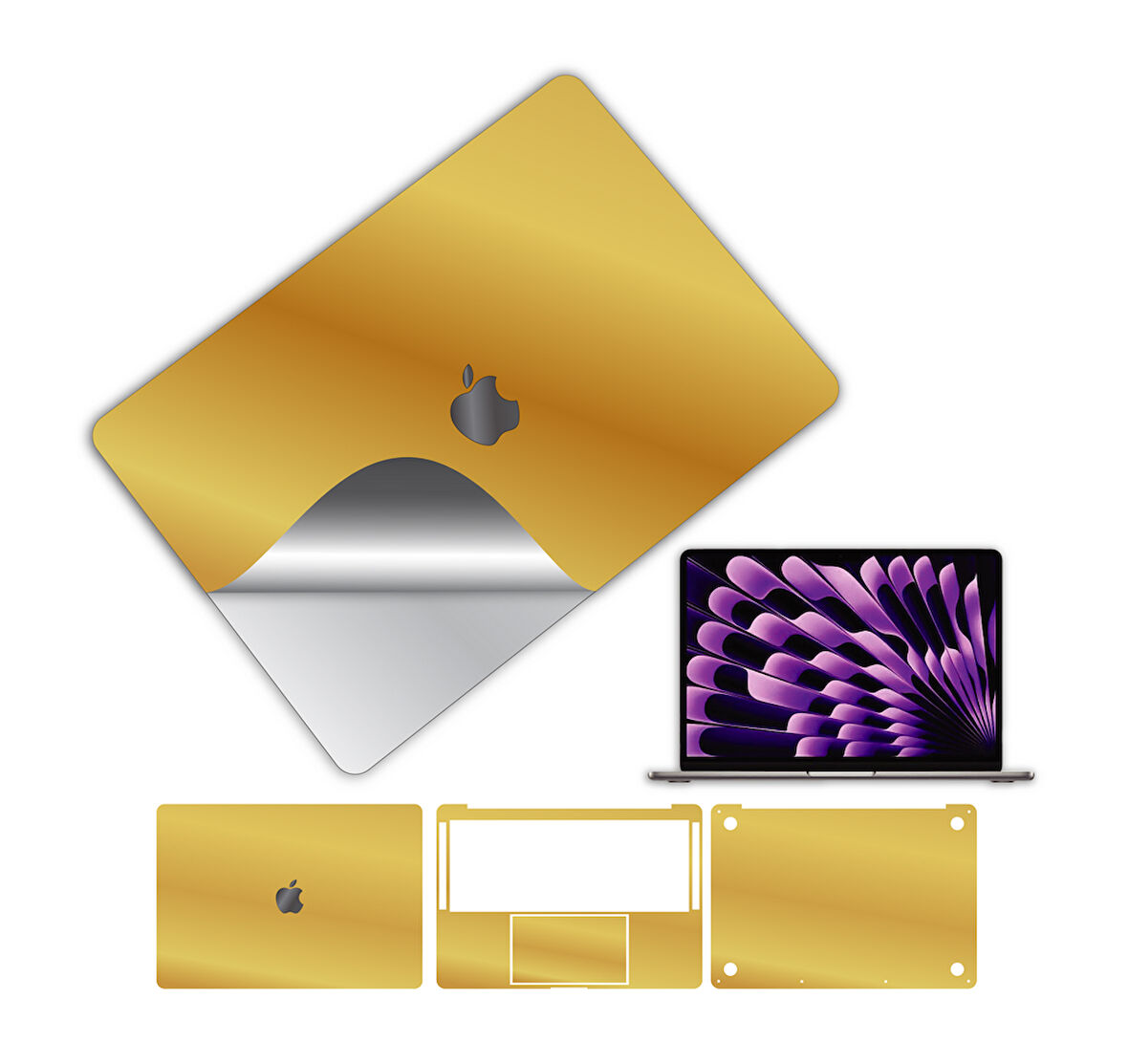 Macbook pro 13 inç 2020 m1 işlemci için 360 full kaplama koruma sticker çizilmez film kaplama GOLD