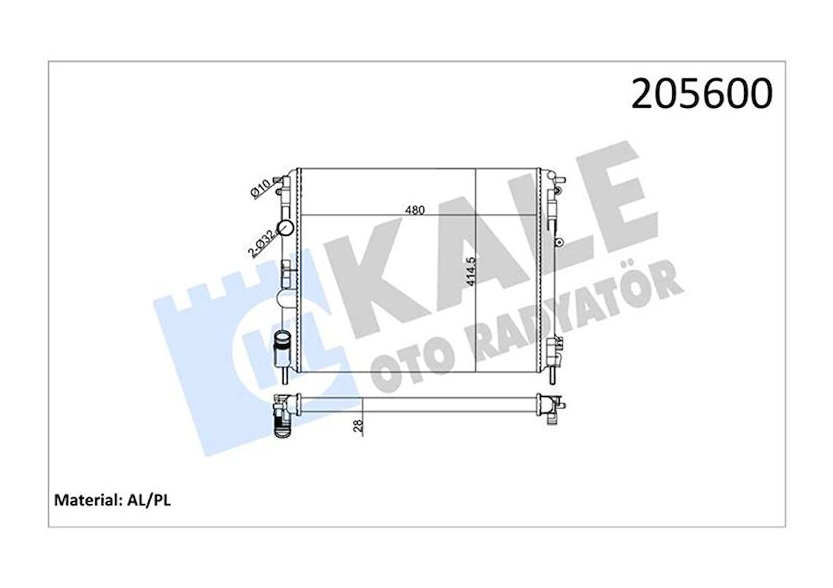 RADYATÖR CLIO 2-KANGOO-LOGAN1.5 DCI-1.6 165-1.9 DTI-K4M AC KLİMASIZ MEK 480X414.5X23 2SIRA AL PL 7700428082