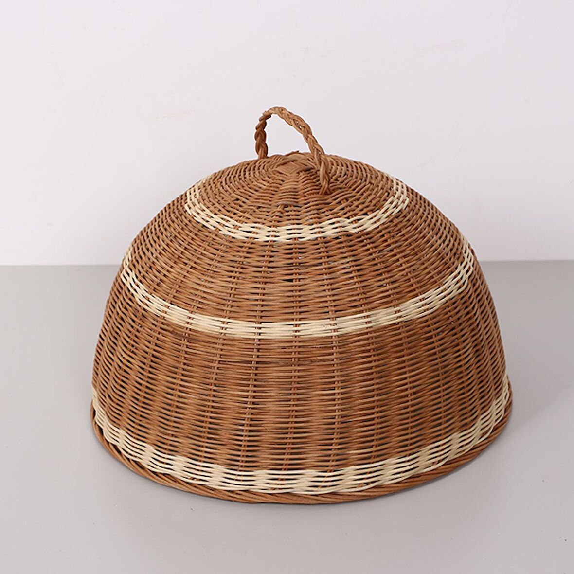 El Yapımı Bohem İskandinav Rattan Hasır Yemek Koruyucu, Pasta Kek Börek Saklama Kabı 40x25x30cm