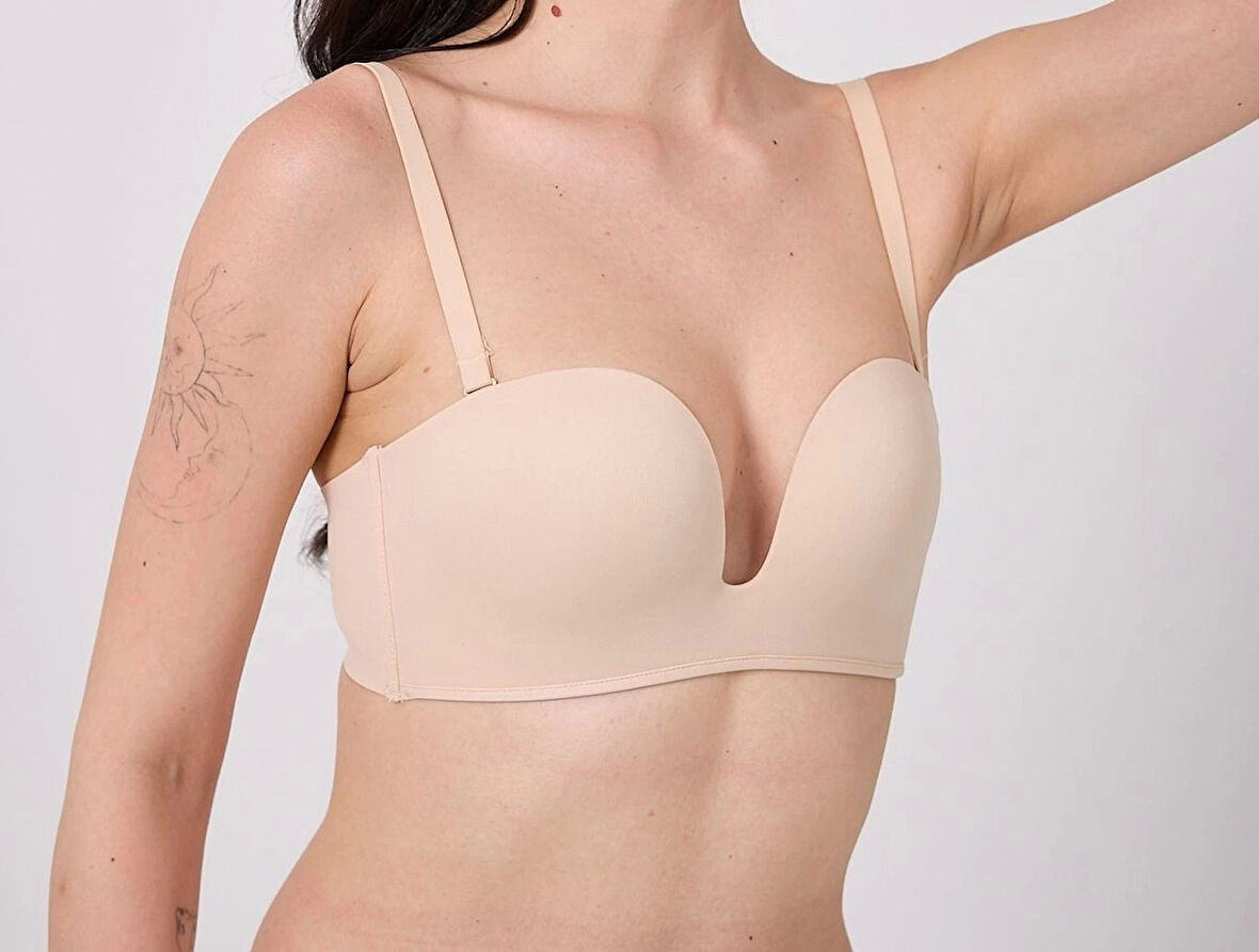 Freshness MSF05 Destekli V Dekolte Lazer Kesim Sütyen - Ten - XL