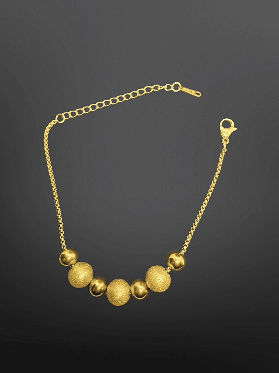 Gold Renk Toplu Model 316L Şık Trend Çelik Bileklik | Kumlu ve Parlak Dokulu Tasarım