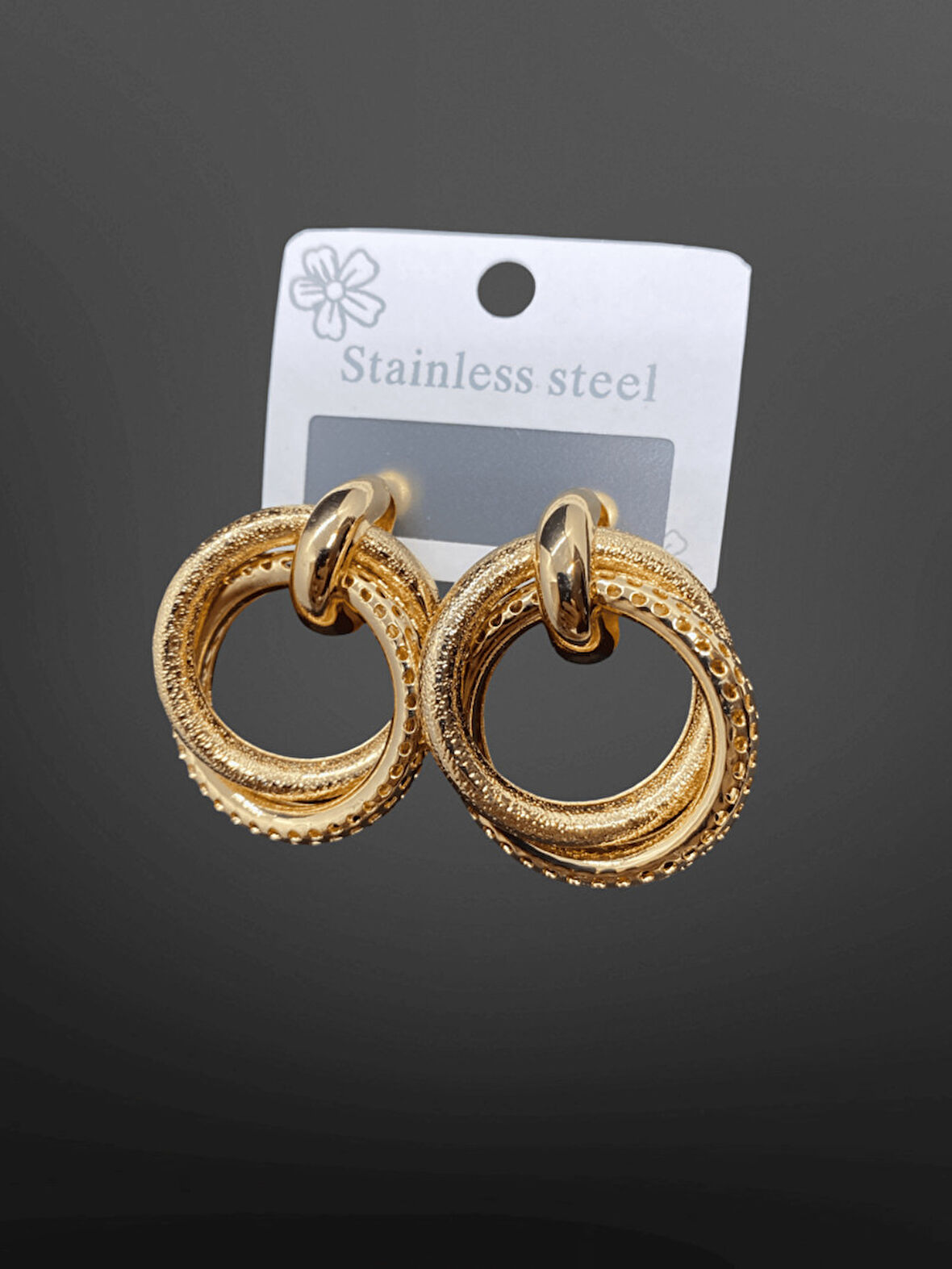 Gold Renk Çoklu Halka Parlak 316L Çelik Kadın Küpe | Modern Doku