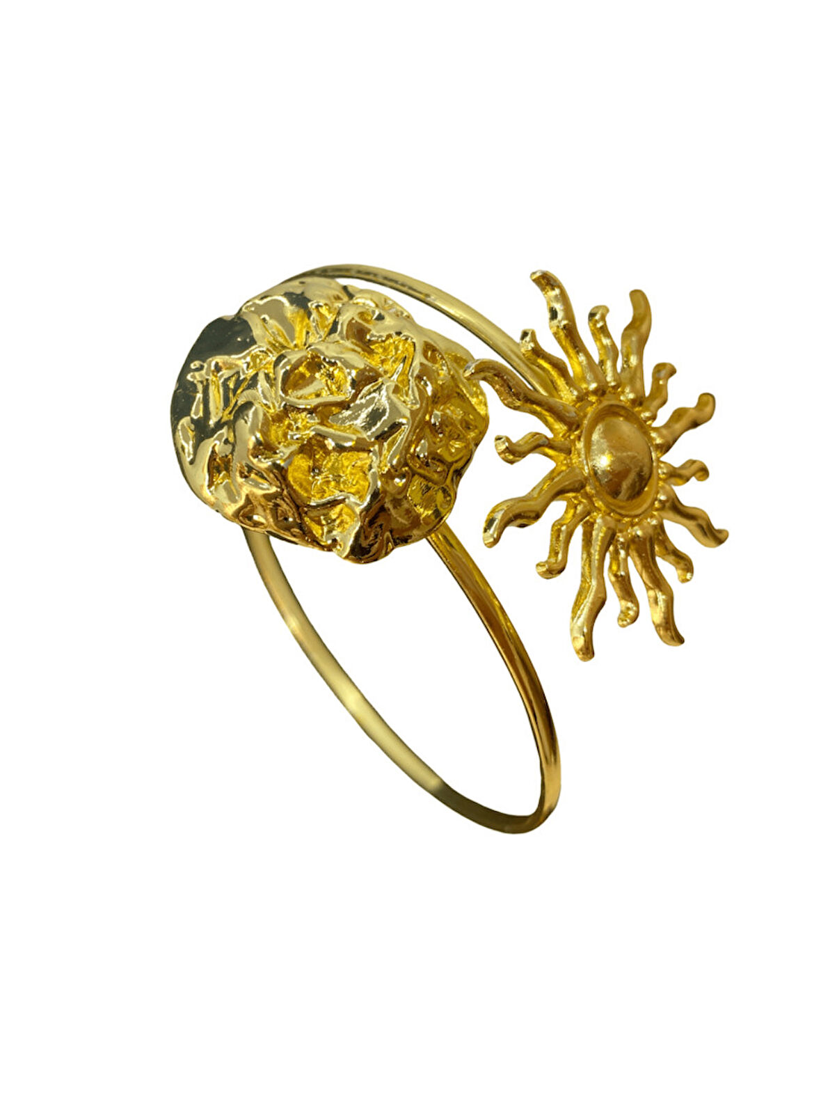 Altın Renk Kaplama Güneş ve Gül Figürlü Pazu Bileklik – Kadın Bijuteri – Ayarlanabilir Kol Aksesuarı