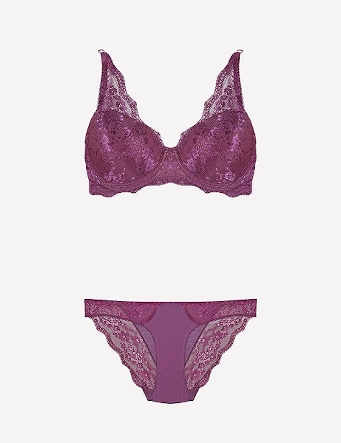 Nurteks 4340 Desteksiz Dantelli Sütyen Takım - Mor - 85B