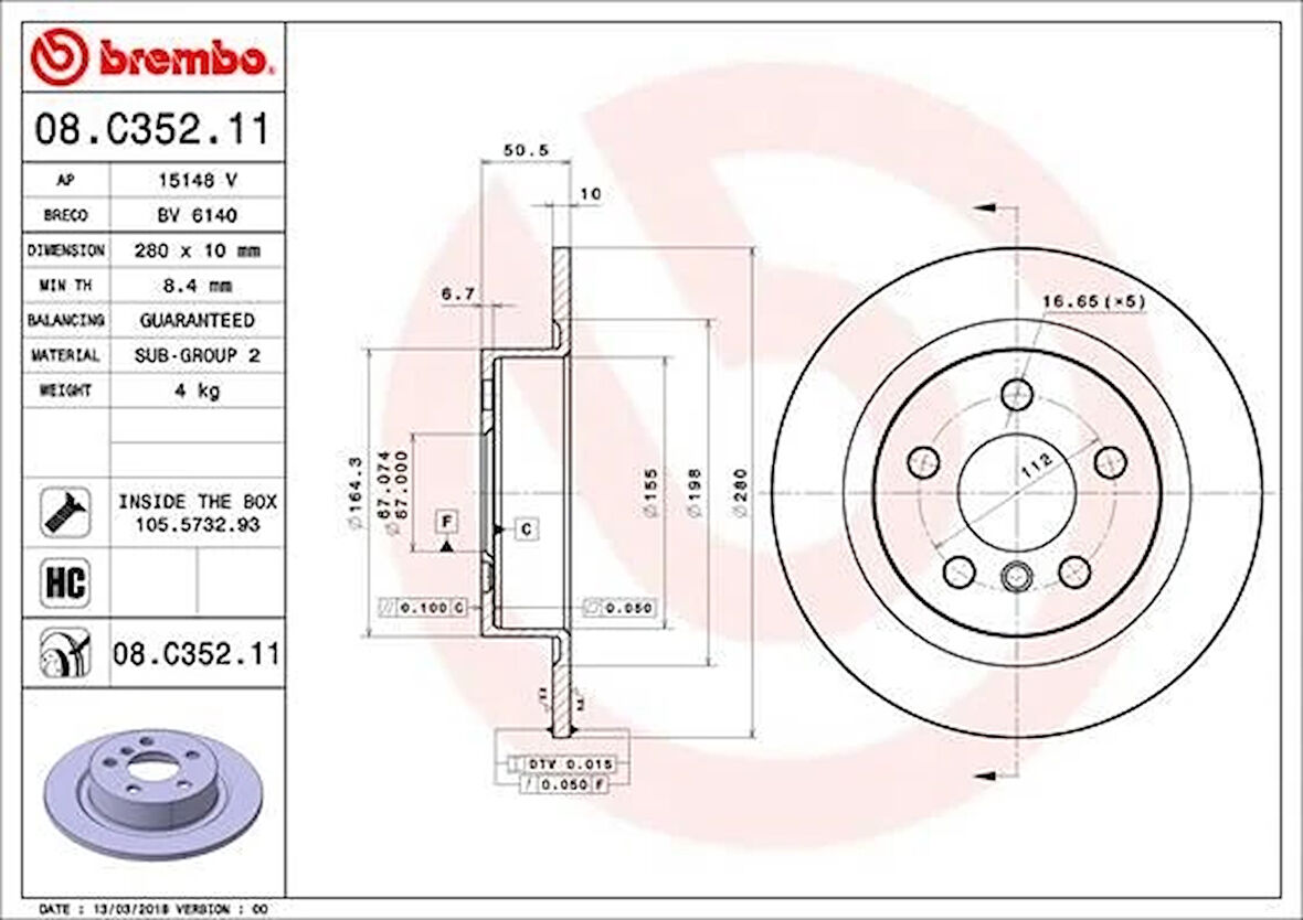FREN DISKI ARKA BMW F40 F44 F45 F46 F48 F39 F70 F74 U06 U11 U10 . MINI F54 F55 F56 F57 F60 F65 F66 F 67 34216799367 (2 ADET)