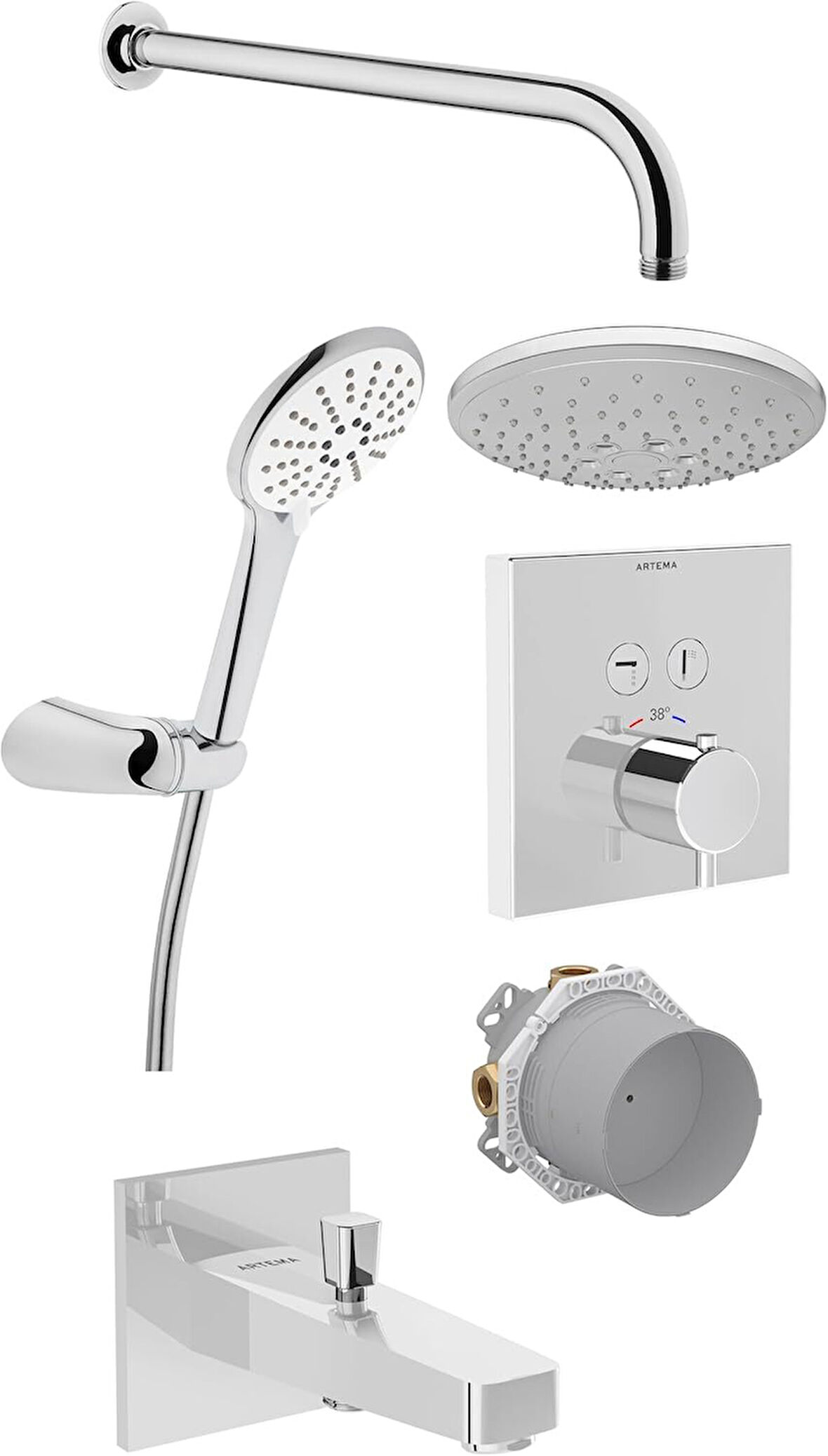 Artema Aquacontrol Square Ankastre Termostatik Duş Seti A49294