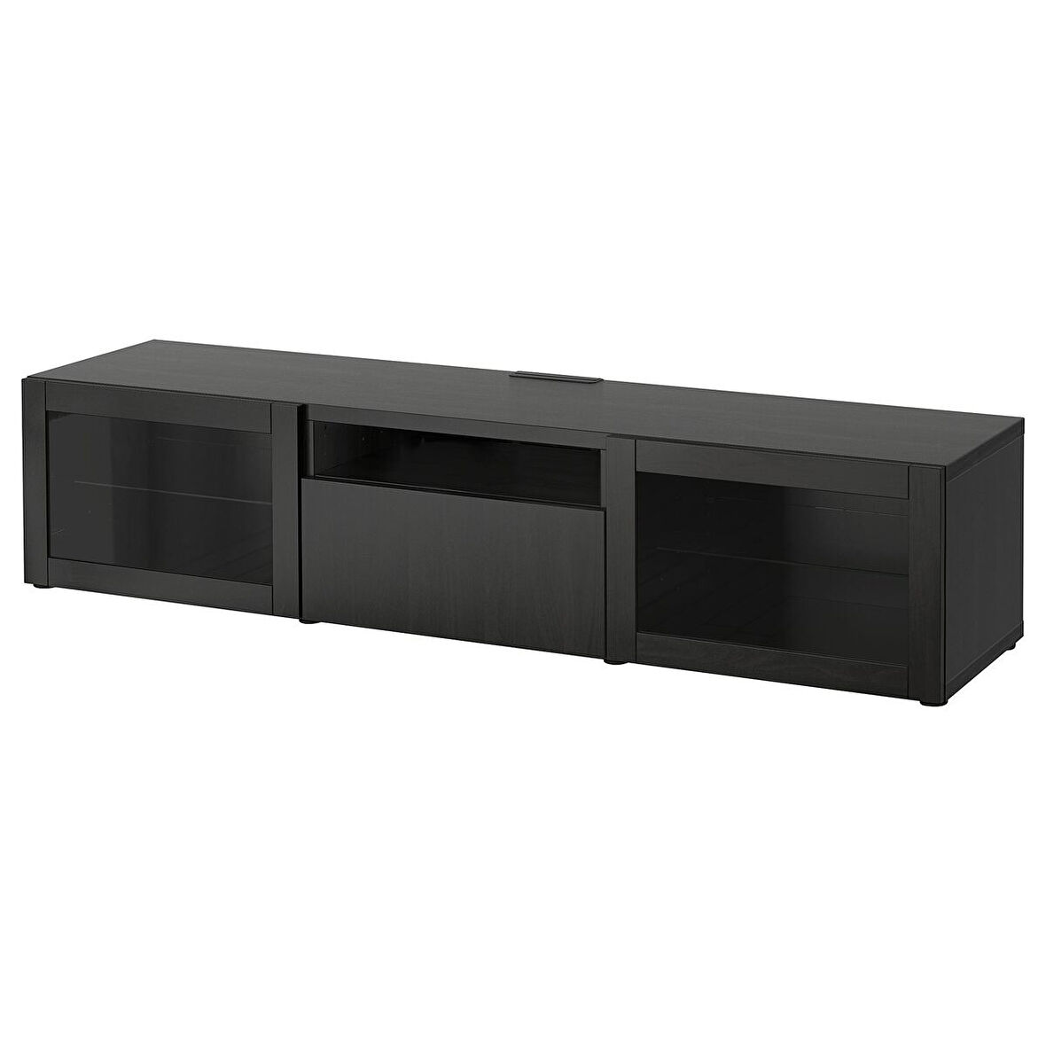 Tv sehpası, venge-siyah-kahverengi-şeffaf cam, 180x42x39 cm, LAPPVIKEN/SINDVIK, fren raylı