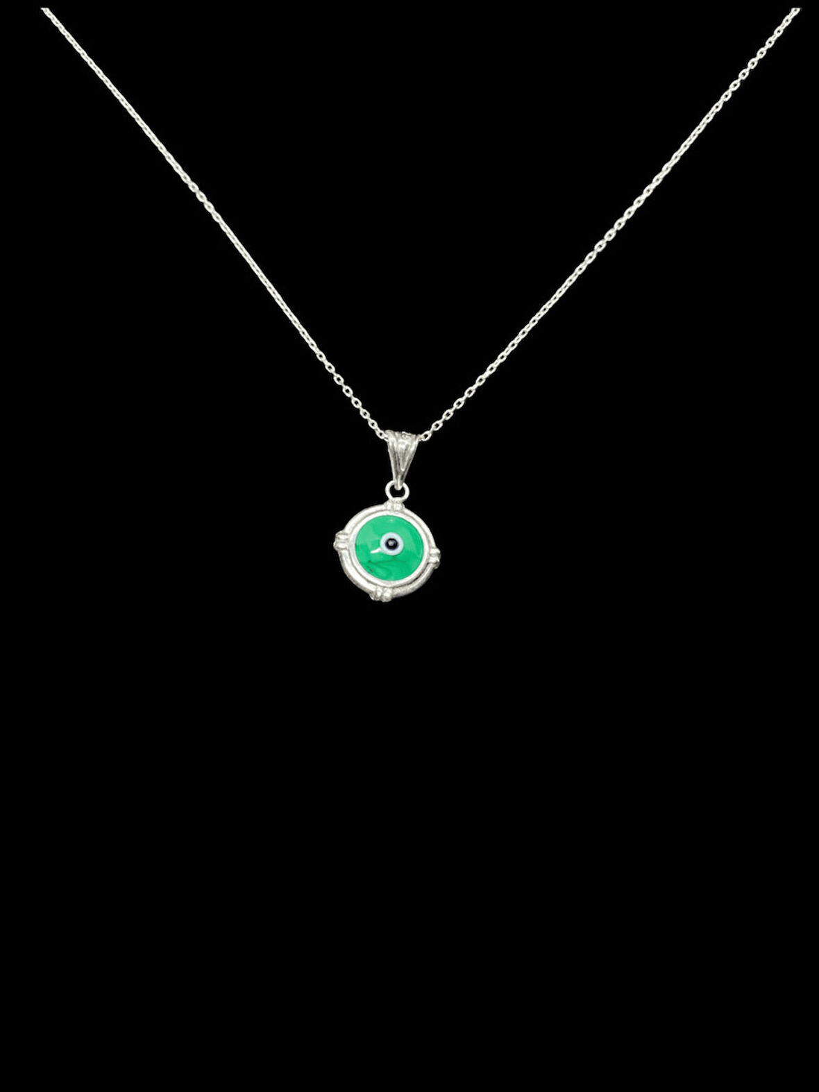 💚👁️ 925 Ayar İthal Gümüş Yeşil Nazar Boncuğu Kolye | Mint Yeşili & Mavi Göz Pendant | Şık Tasarım