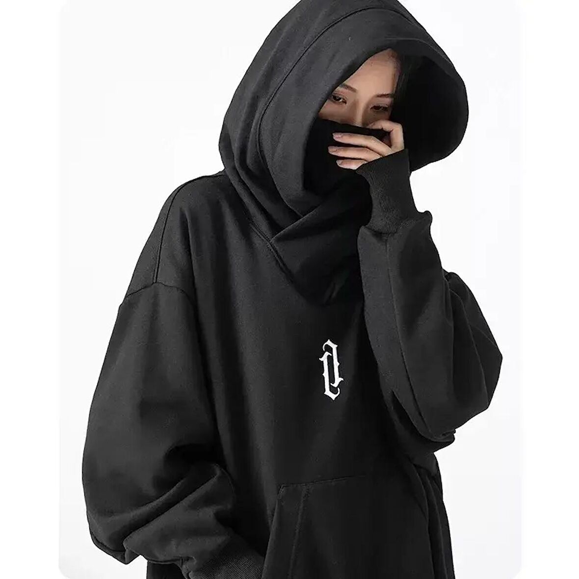 Ninja Modelli Maskeli Kapüşonlu Sweatshirt - Siyah