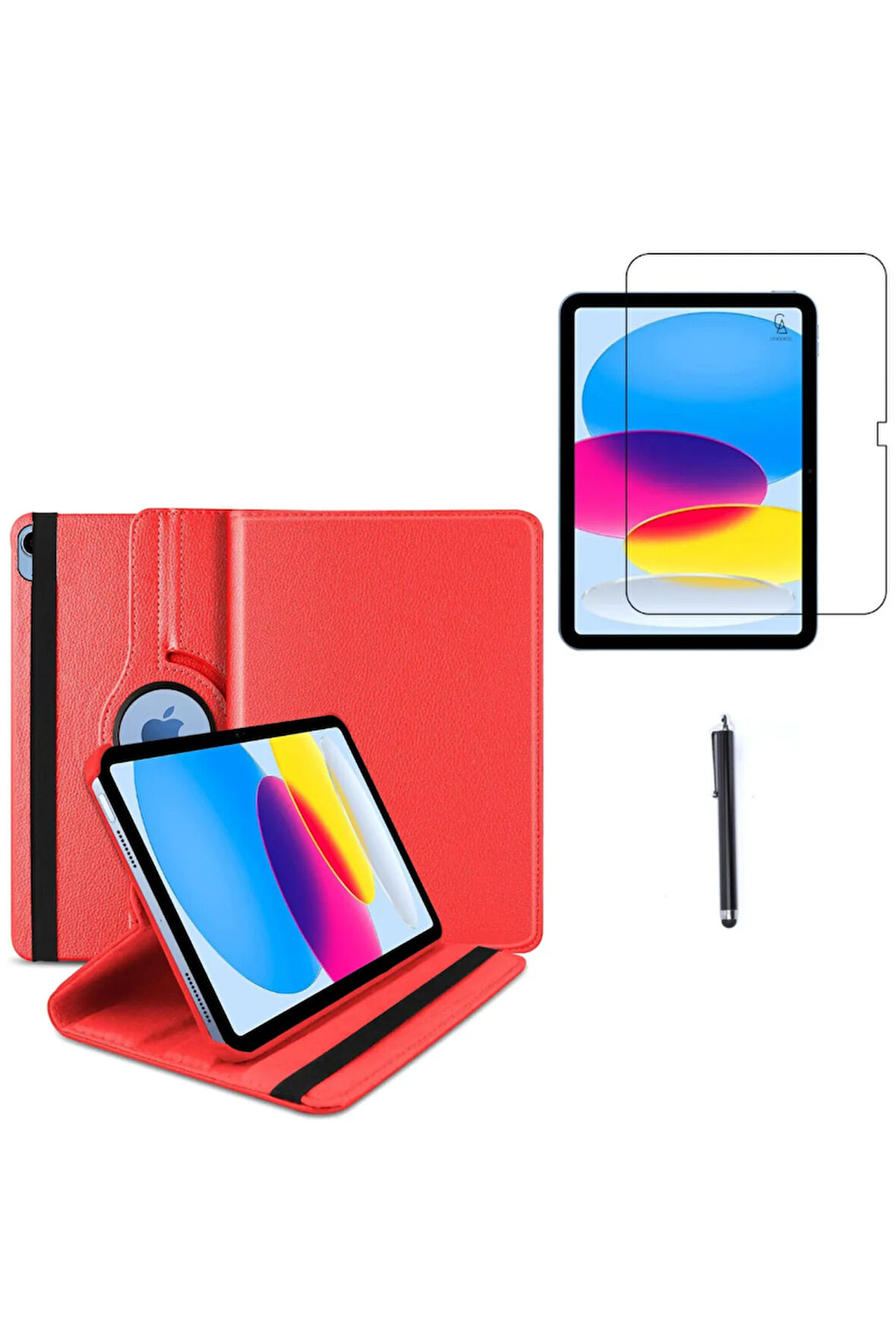 Apple iPad A16 11.nesil (A3354-A3355) Dönebilen Tablet Kılıfı + Ekran Koruyucu + Tablet Kalemi