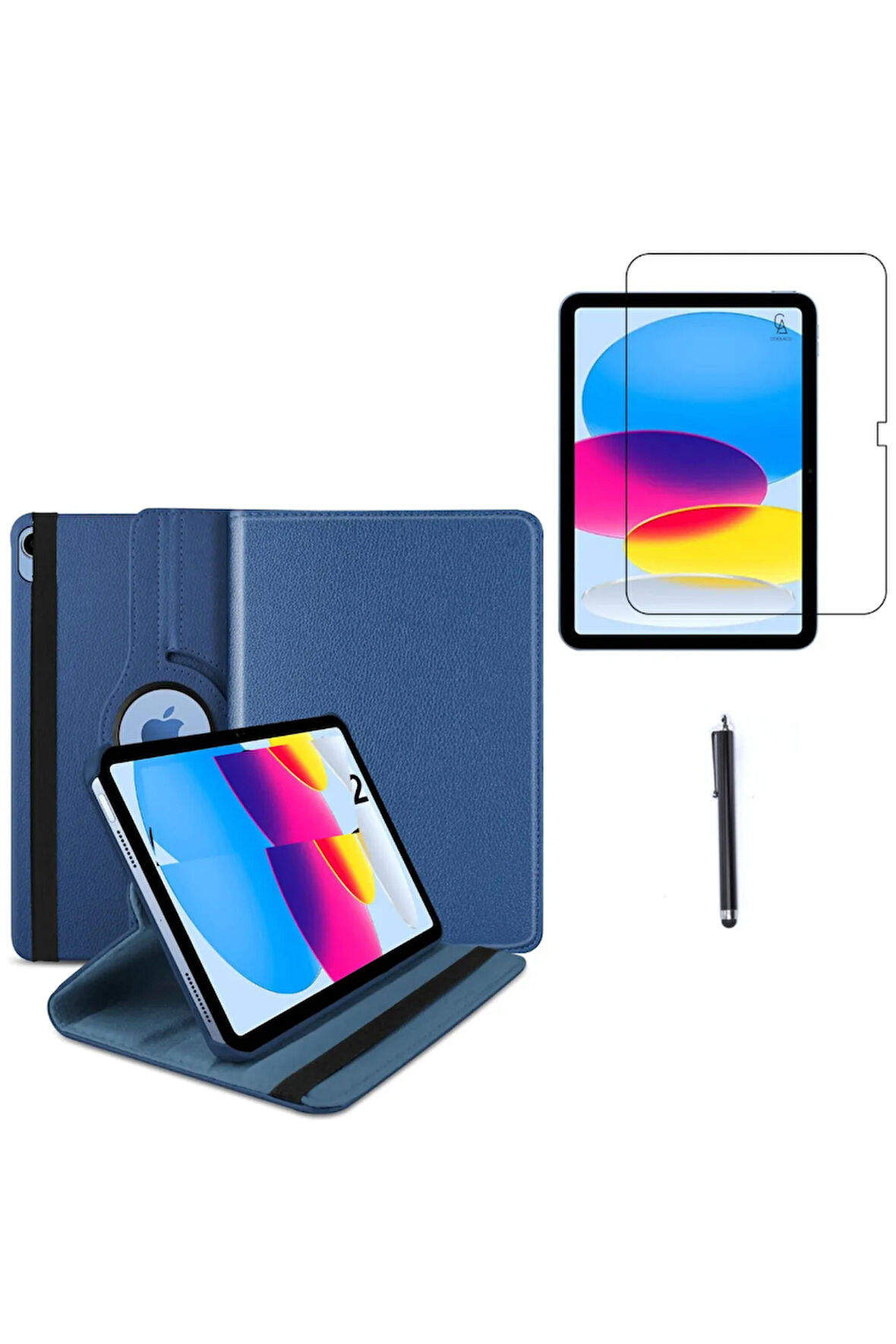 Apple iPad A16 11.nesil (A3354-A3355) Dönebilen Tablet Kılıfı + Ekran Koruyucu + Tablet Kalemi