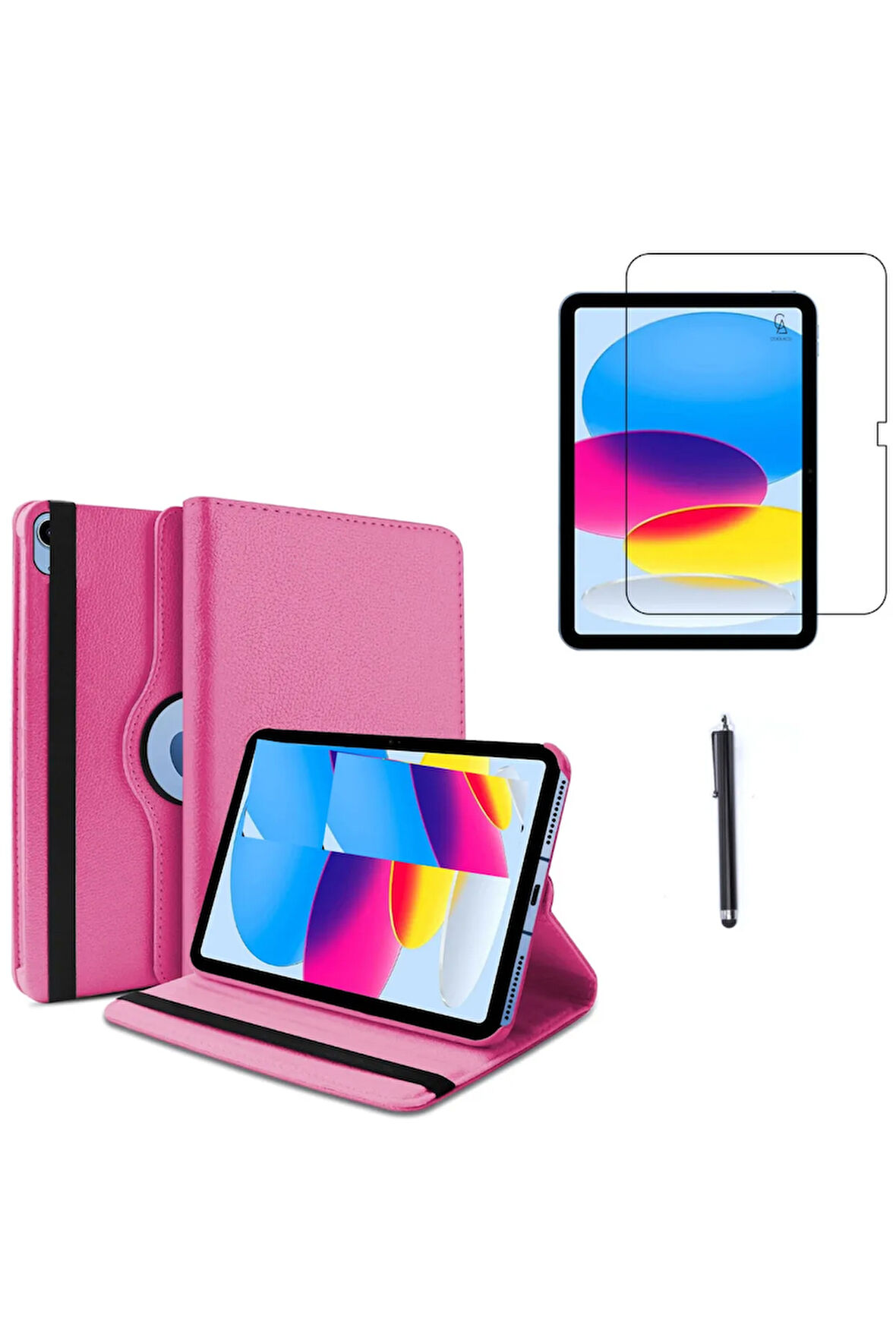 Apple iPad A16 11.nesil (A3354-A3355) Dönebilen Tablet Kılıfı + Ekran Koruyucu + Tablet Kalemi