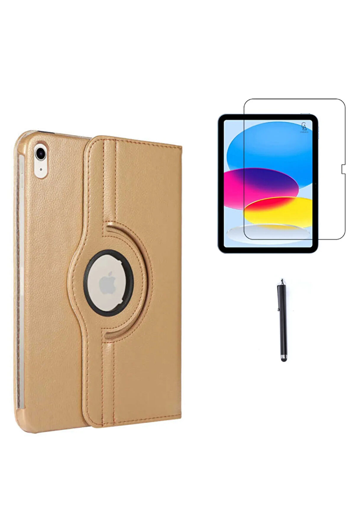 Apple iPad A16 11.nesil (A3354-A3355) Dönebilen Tablet Kılıfı + Ekran Koruyucu + Tablet Kalemi